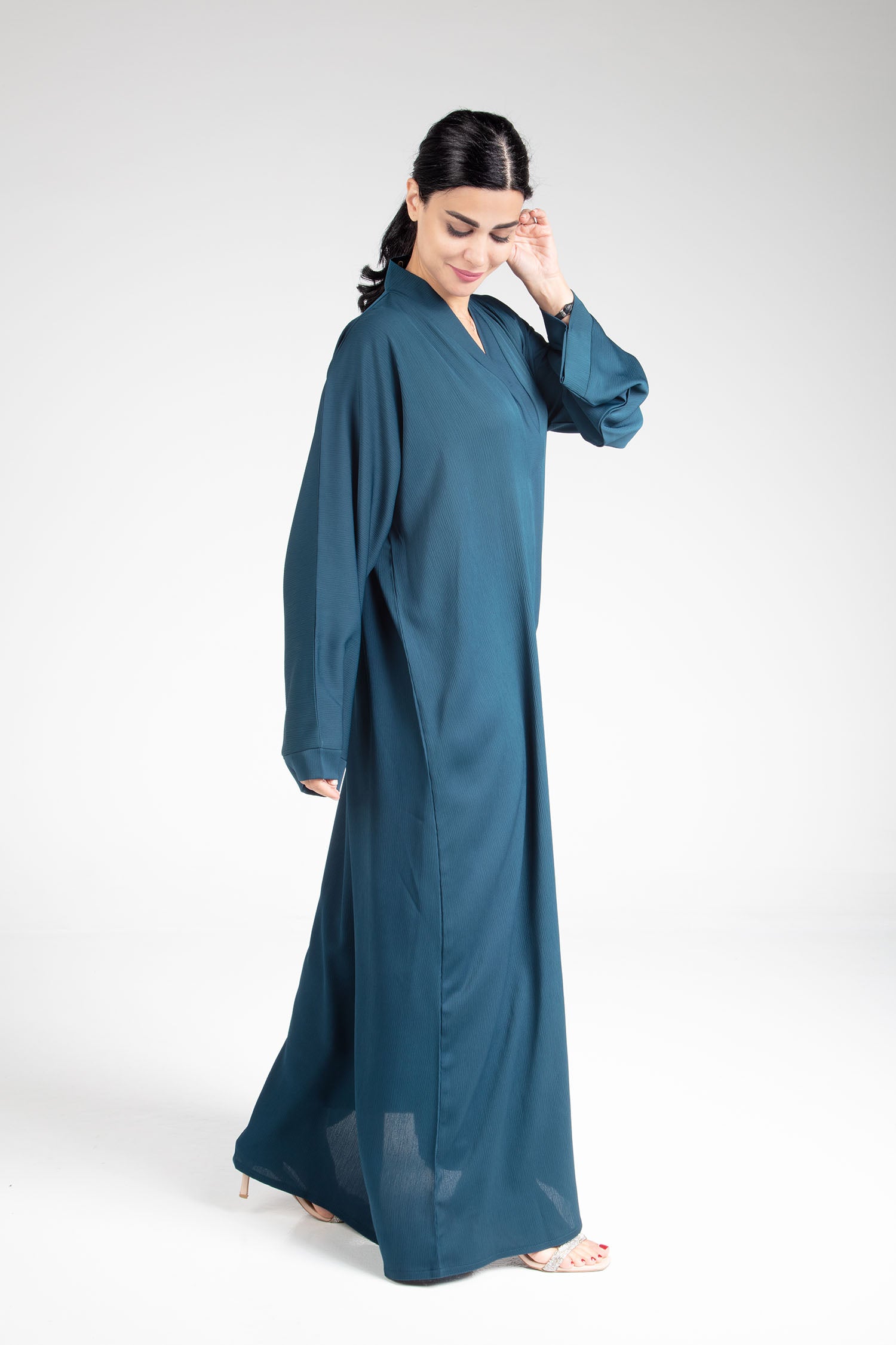 Elegant Jade Open Abaya - Stylish Muslim Prayer Dress for Women - Perfect for Prayer, Mosque, and Special Occasions