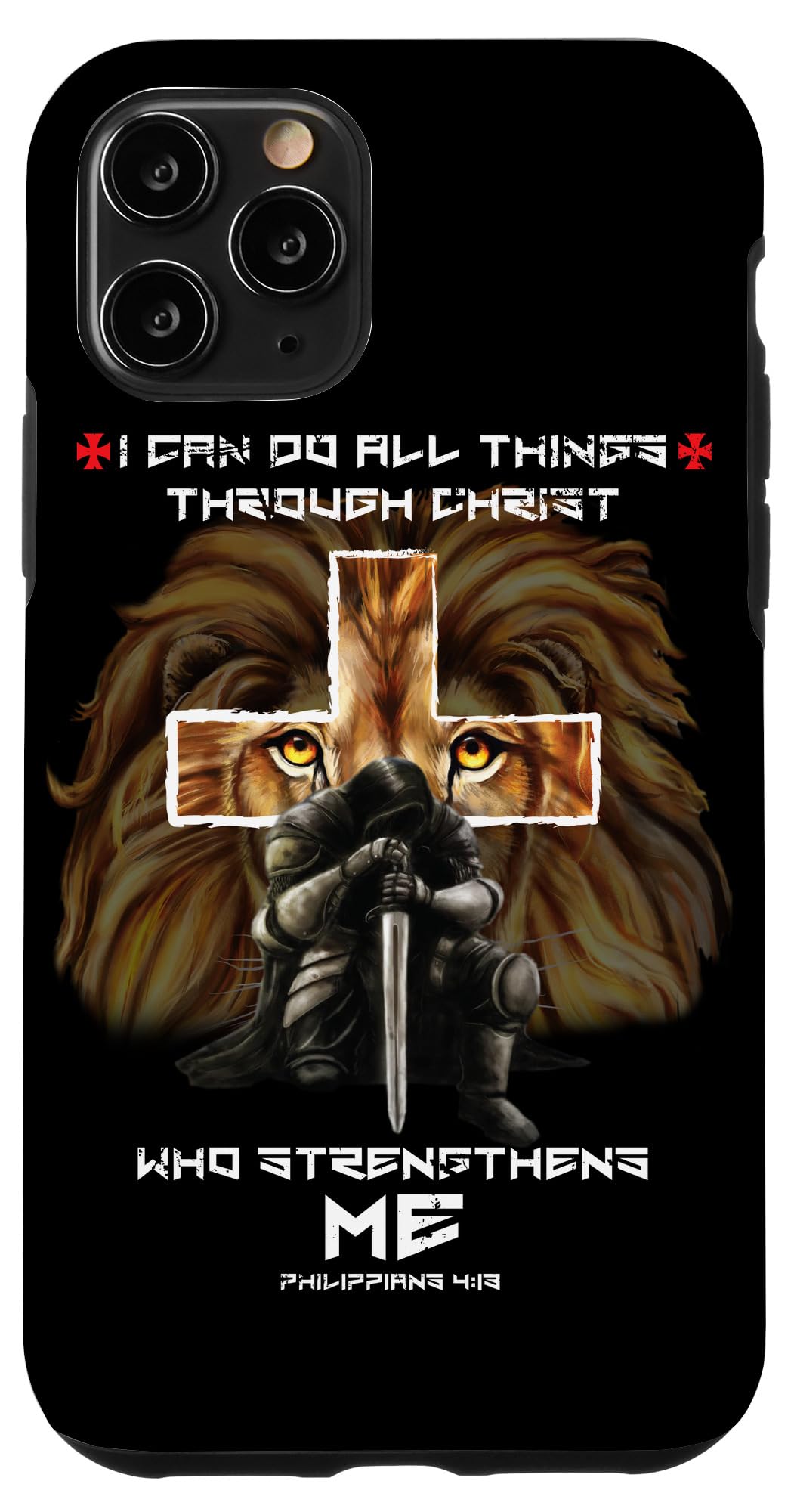 iPhone 11 Pro Christian Bible Verse Phone Case - Philippians 4:13 Lion Design for Men | Durable Protective Cover for Daily Use & Religious Inspiration