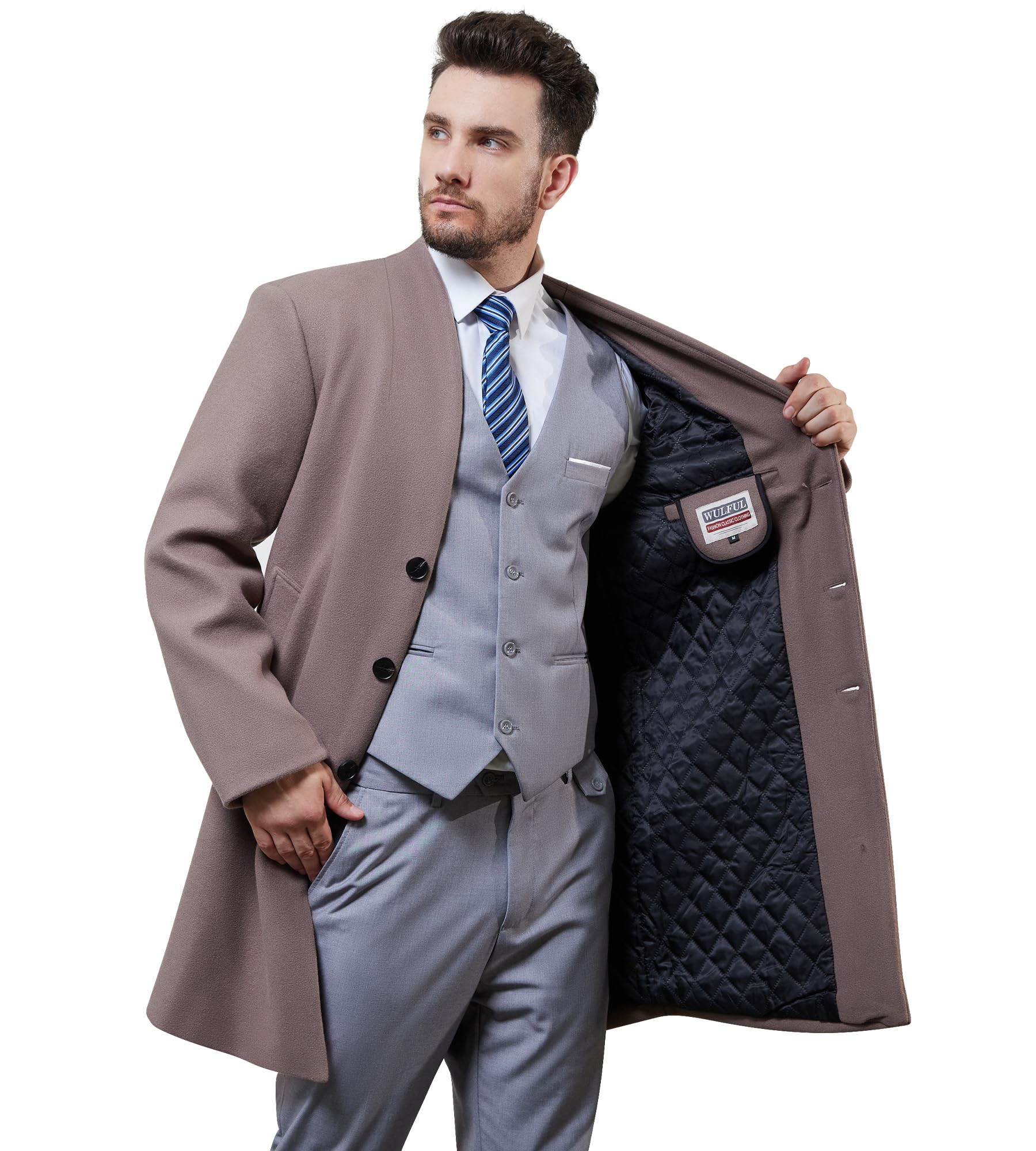 WULFUL Men's Wool Trench Coat - Slim Fit Winter Overcoat for Business & Casual Wear | Warm Wool Blend Jacket for Office, Travel & Outdoor Activities