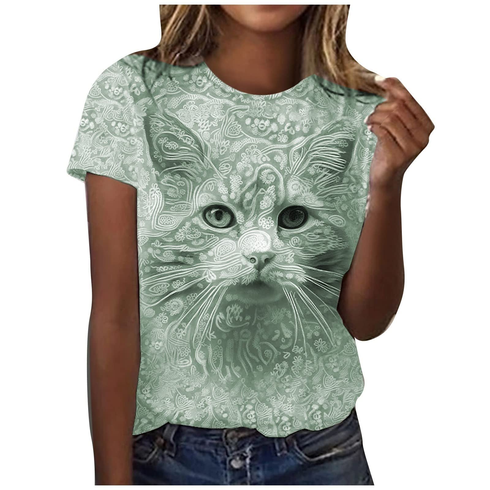 Elegant Women's Printed Round Neck Short Sleeve Blouse - Loose Fit Casual & Dressy T-Shirt Top for Women | Perfect for Office, Party & Everyday Wear