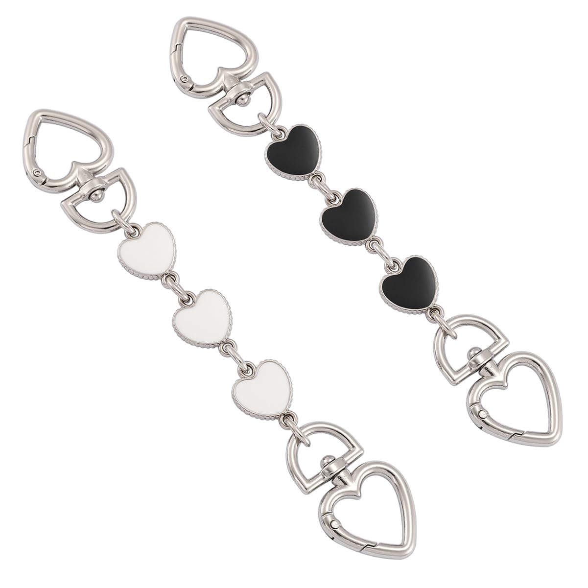 Anbys Silver Purse Extender Chain - Adjustable Bag Strap Extender with Heart Charms (White/Black) for Handbags, Crossbody Bags & Tote Bags