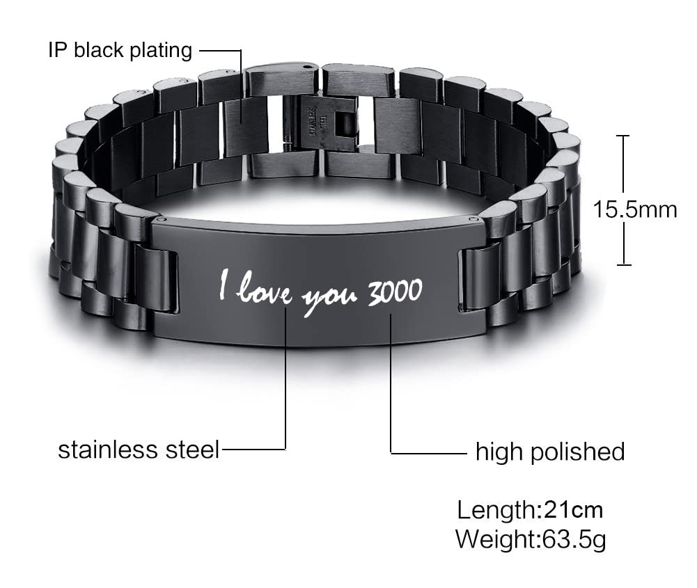 Personalized Stainless Steel Inspirational Bracelet for Men - Custom Engraved Quote Link Bracelet for Dad, Son, Husband - Thoughtful Sobriety Gift & Motivational Present for Birthdays, Anniversaries, Father's Day - Perfect for Daily Wear & Special Occasions