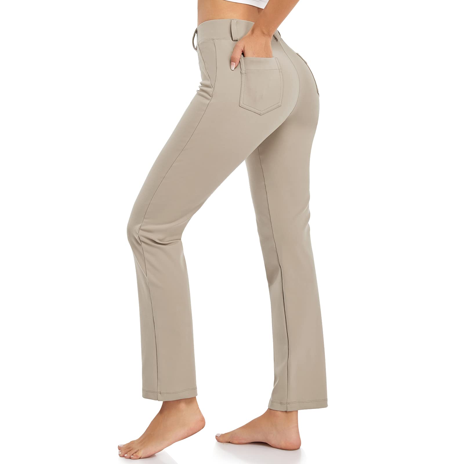 HISKYWIN Women's Stretchy Yoga Dress Pants - Straight Leg & Bootcut Office Slacks with Pockets for Business Casual, Petite Sizes - Perfect for Work, Yoga & Everyday Comfort