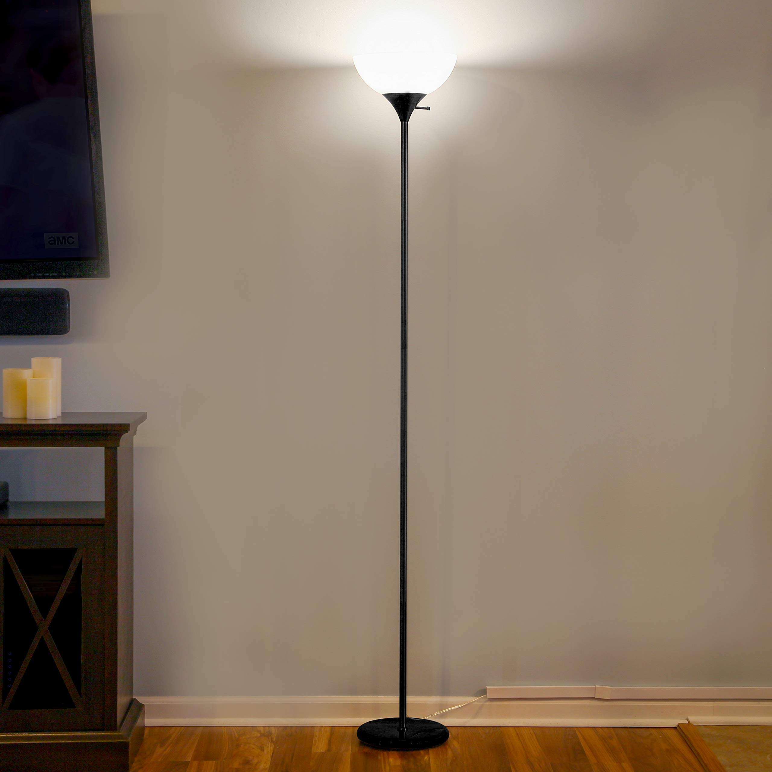 Brightech Sky Dome & Sky Dome Plus LED Floor Lamp Set - Dimmable Modern Standing Lamp for Living Room, Bedroom & Office - Tall Pole Torchiere & Reading Lamp in Black - Perfect for Ambient Lighting & Task Lighting
