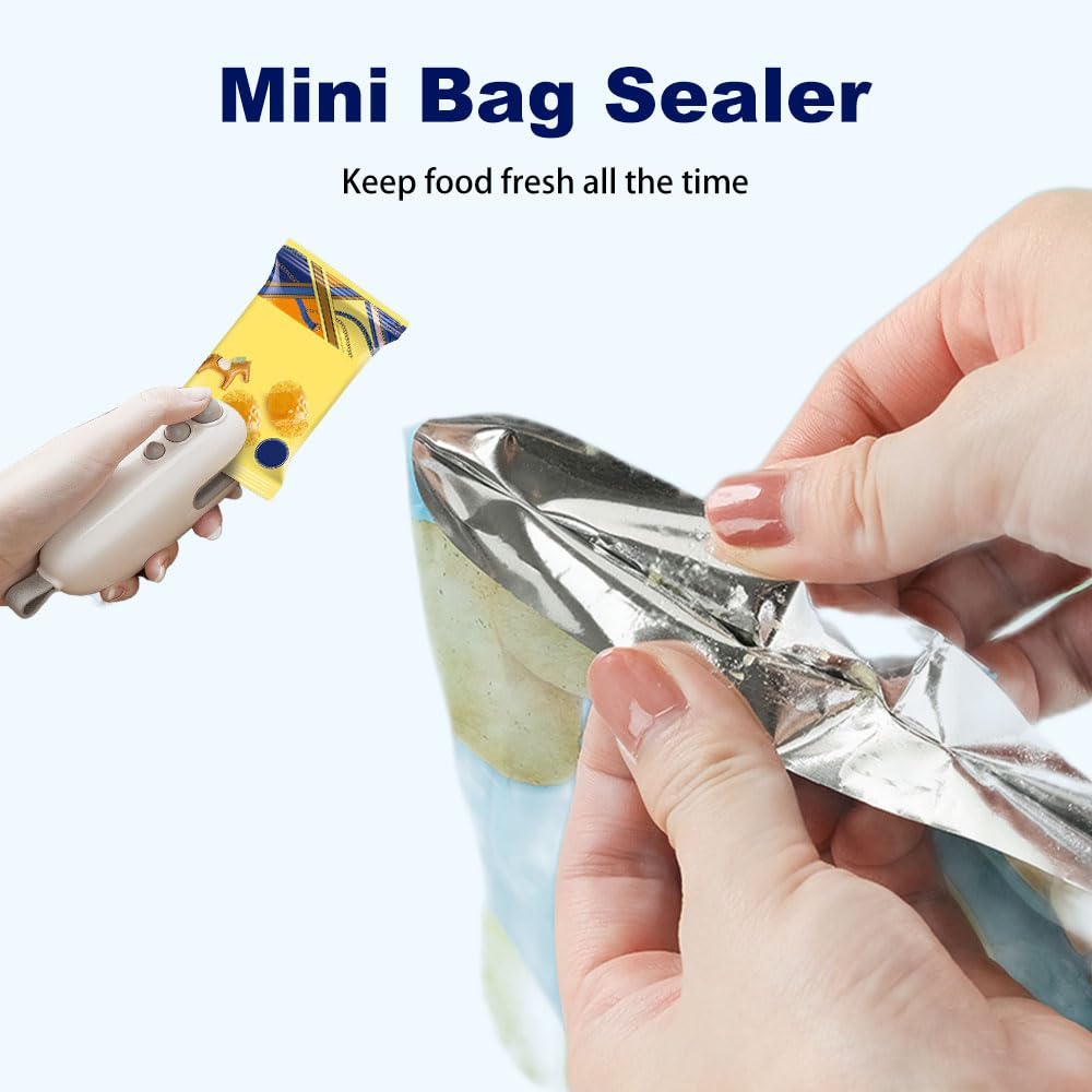 2024 Upgraded 2-in-1 USB Rechargeable Mini Bag Sealer - Portable Heat & Vacuum Food Sealing Machine for Plastic Bags, Snacks, Chips | Perfect for Kitchen Storage, Travel Snacks & Meal Prep (Blue)