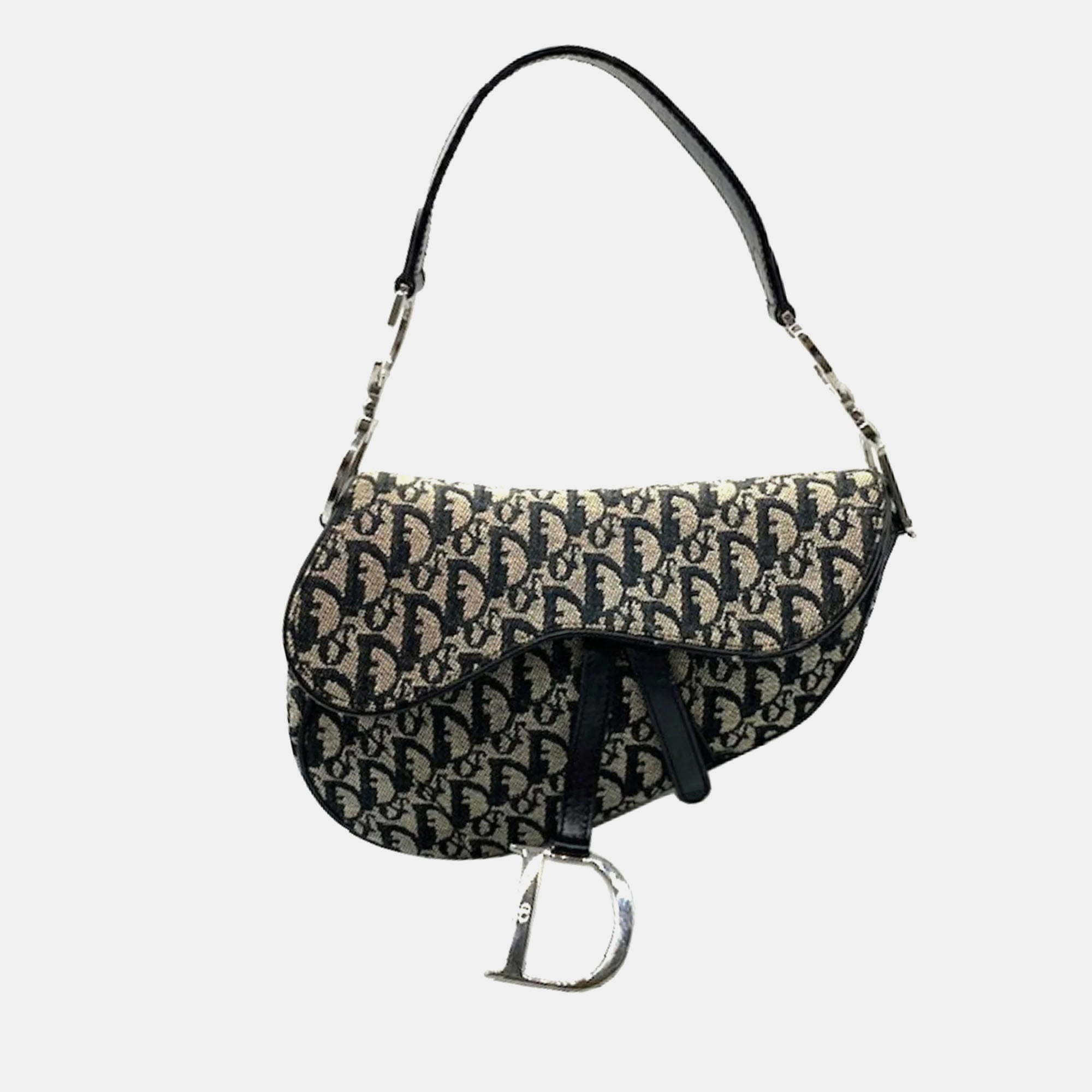 Stylish Black Canvas Oblique Saddle Shoulder Bag for Women - Fashionable Crossbody Purse for Daily Use, Travel & Work