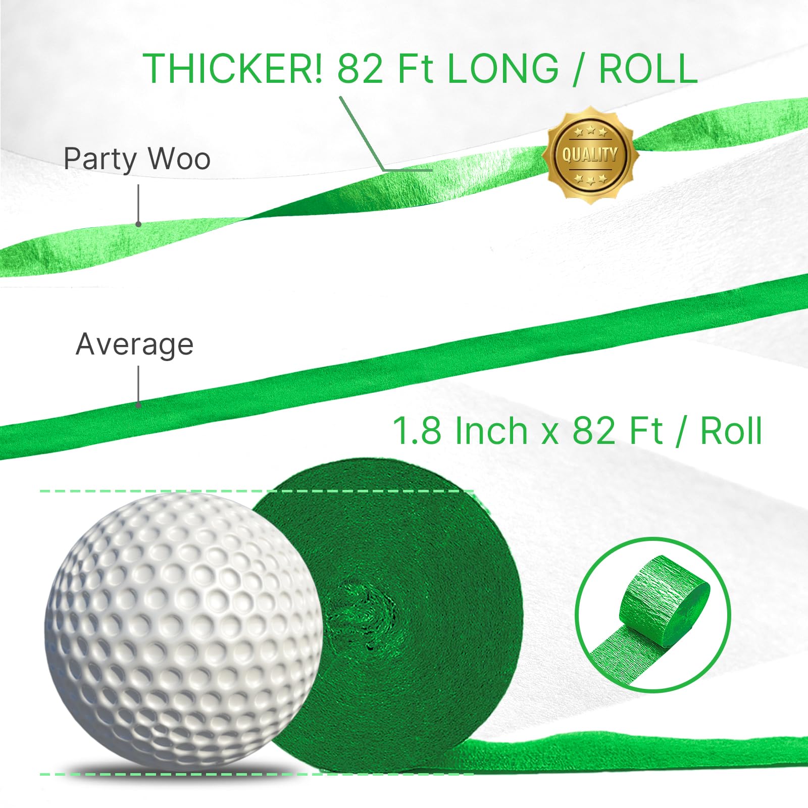 PartyWoo Crepe Paper Streamers - 10 Rolls (820ft) Light Green Party Decorations for Birthday, Wedding & Baby Shower - 1.8