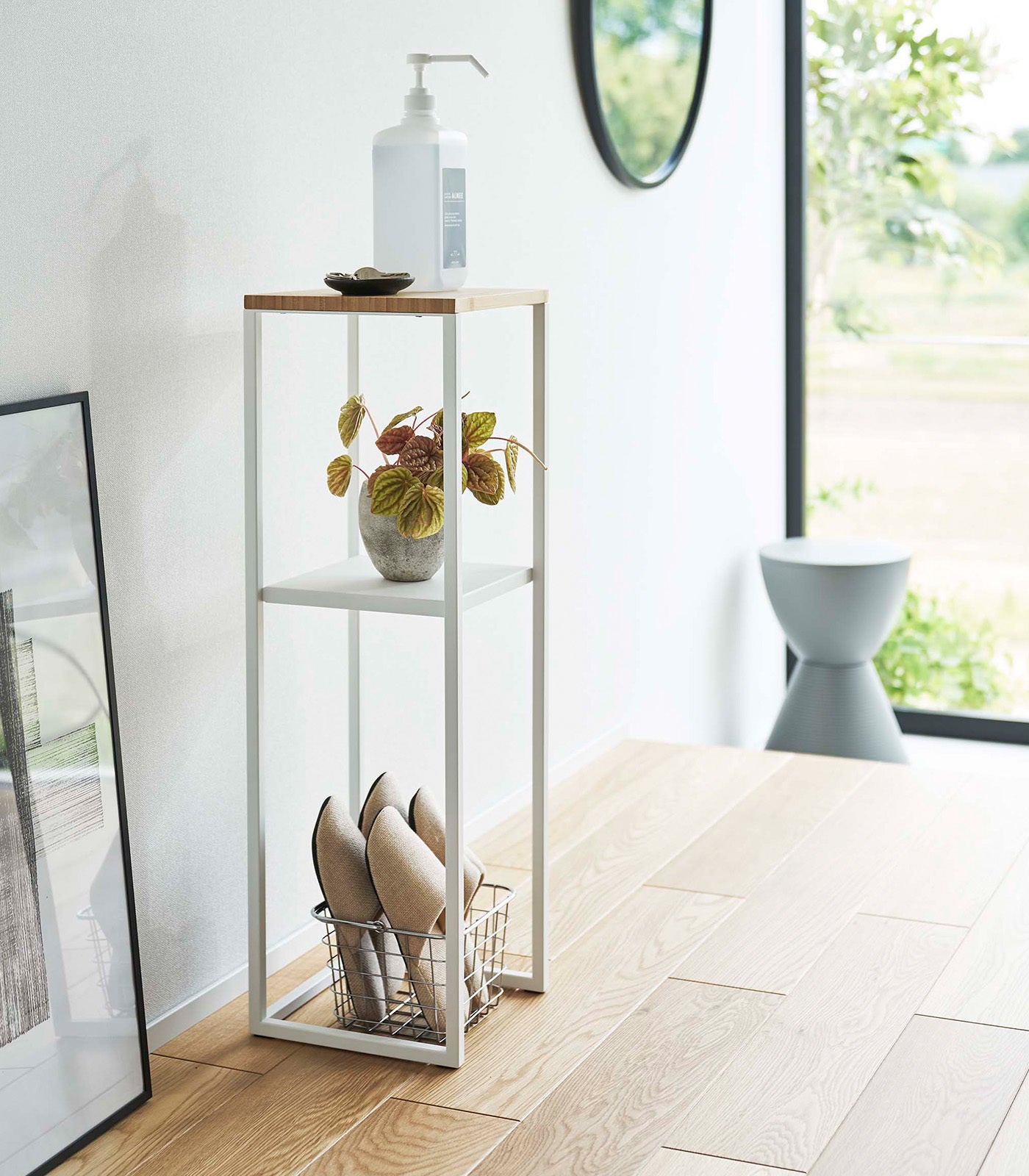 Two Tier Display and Storage Shelf - 31.5 Inch Height, Sturdy Steel Frame with Wood Shelves - Perfect for Home Organization, Retail Displays, and Office Storage