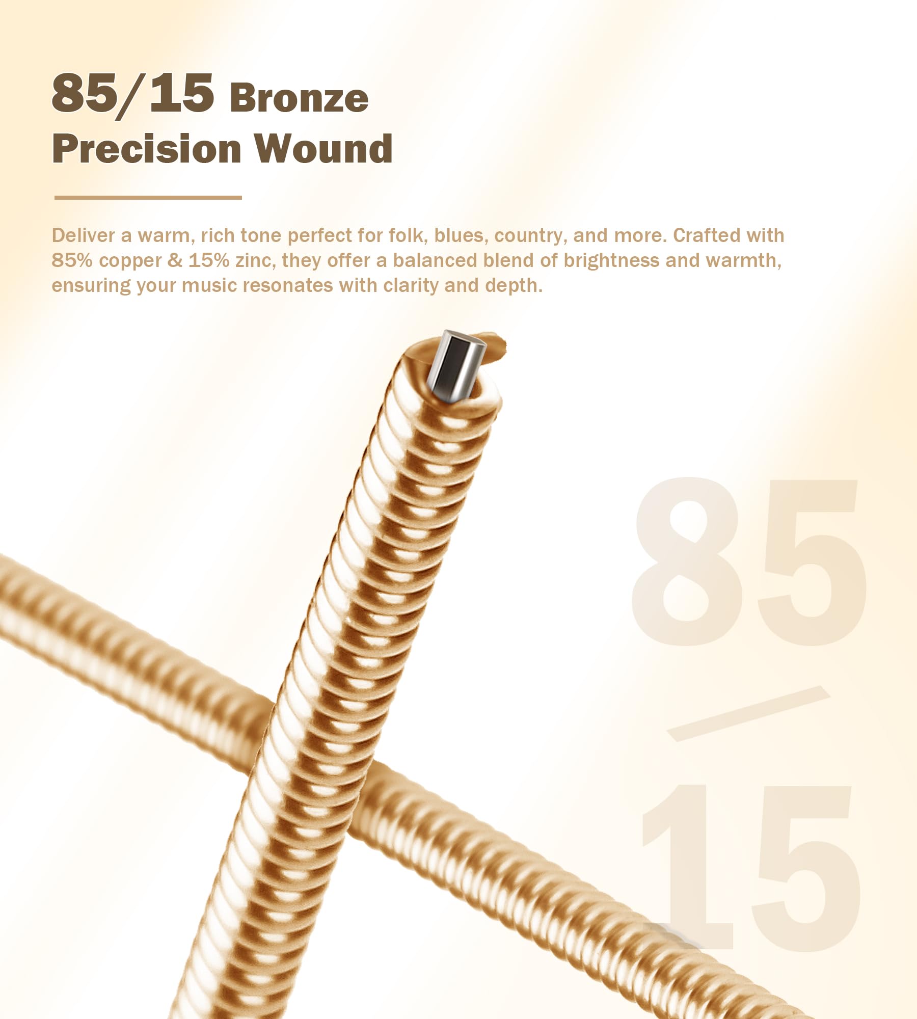 12 String Acoustic Guitar Strings Set - 85/15 Coated Bronze with Brass Ball Ends & Hex Carbon Steel Core (Light 10-47 Gauge) | Vacuum-Sealed for Long Life | Perfect for Studio Recording & Live Performances