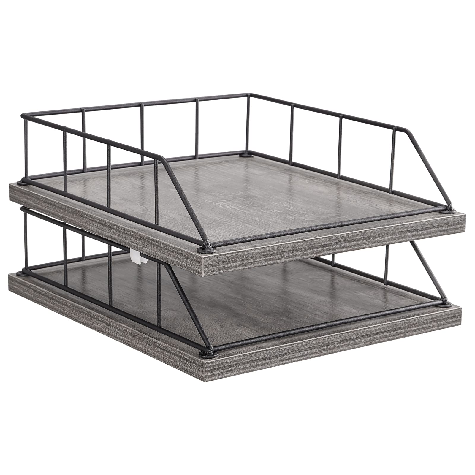 Snughome 2-Pack Stackable Letter Tray Desk Organizer - Wood & Metal File Storage for Office, Home, or School - Paper Tray Organizer with Inbox for Documents, Mail, and Office Supplies (Grey) - Perfect for Desk Organization and Workspace Decluttering