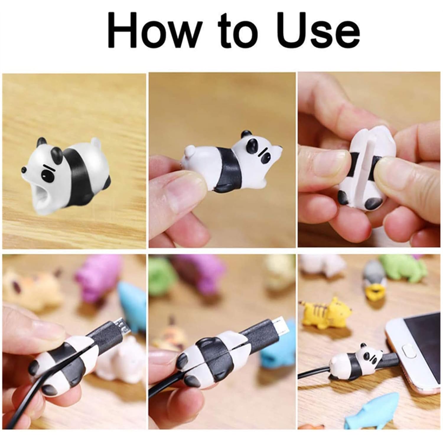 3 Pack Cute Animal Cable Protectors - USB Charger Cord Saver for iPhone, Android, MacBook - Bite Proof Cable Chew Guard for Pets (Black) - Perfect for Home, Office, Travel & Pet Safety