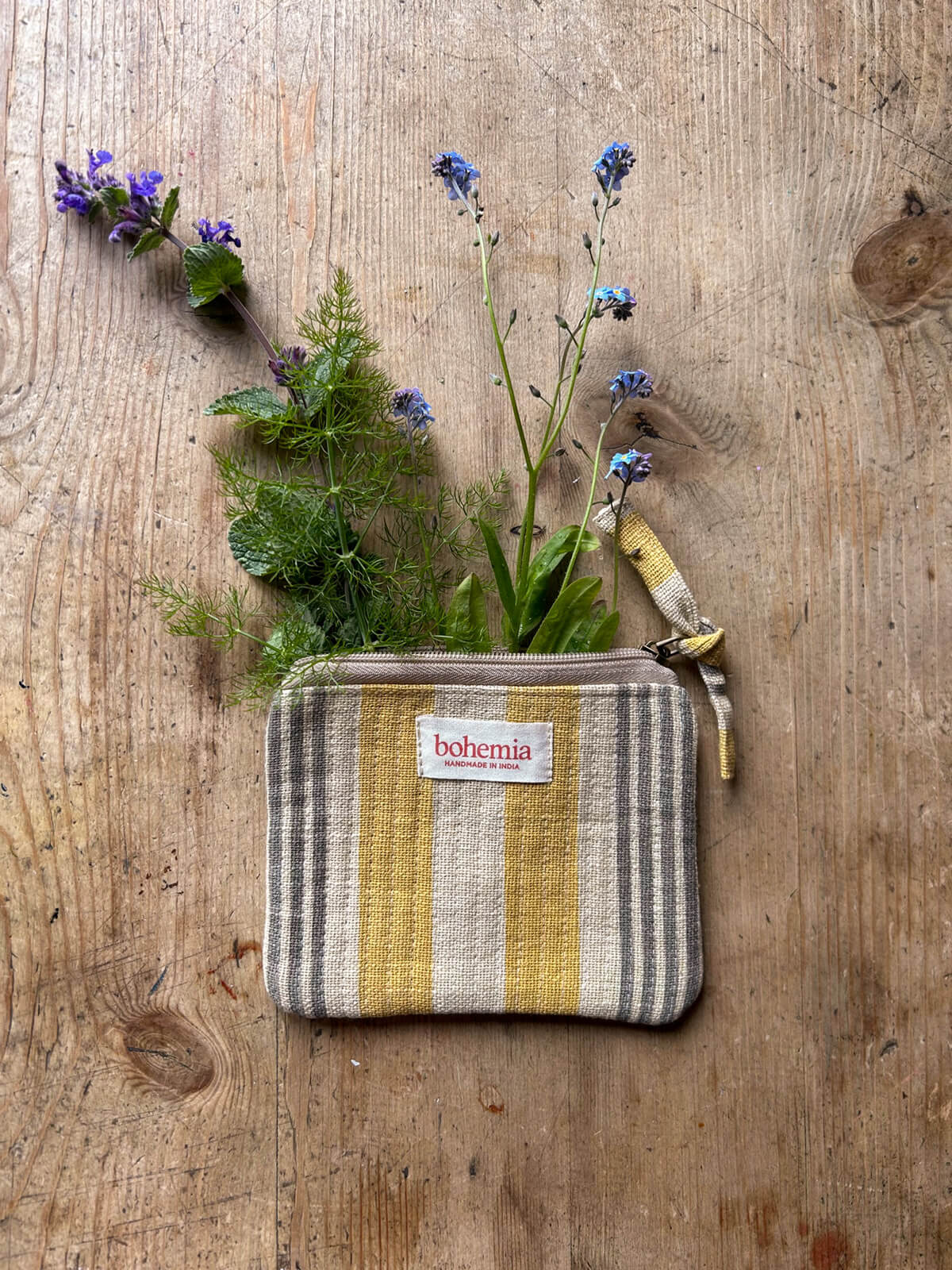 Jaipur Stripe Coin Purse - Handmade Indian Yellow Leather Wallet for Women | Perfect for Travel, Shopping & Gift Giving