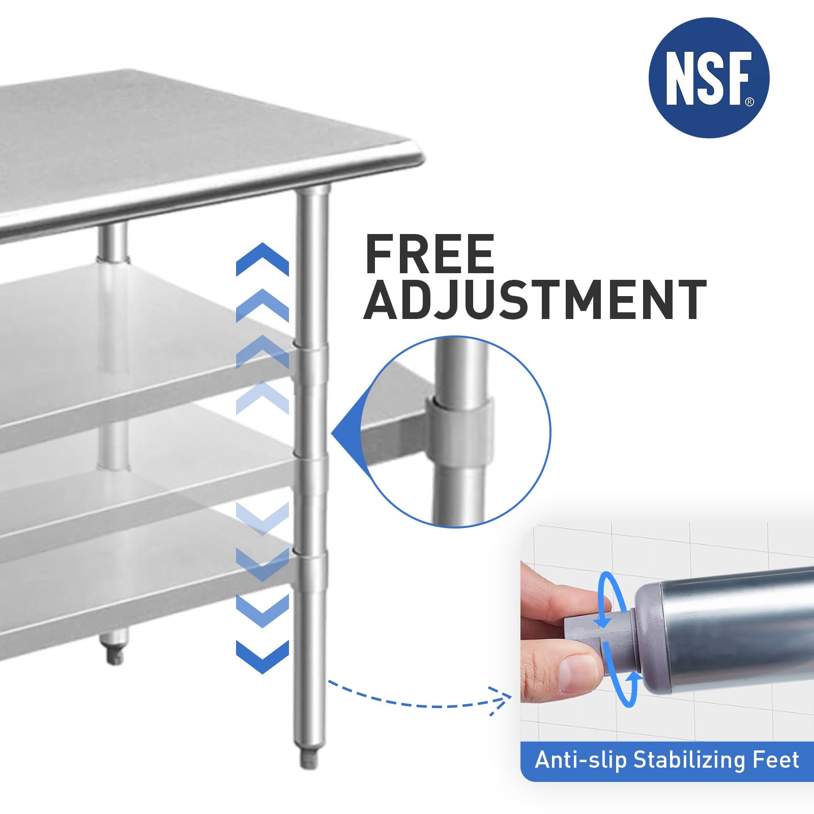 ROCKPOINT 18x24 Inch NSF Certified Stainless Steel Commercial Kitchen Prep Table - Heavy Duty Metal Work Surface with Adjustable Under Shelf & Leveling Feet - Perfect for Restaurants, Hotels, Home Kitchens & Food Prep Areas