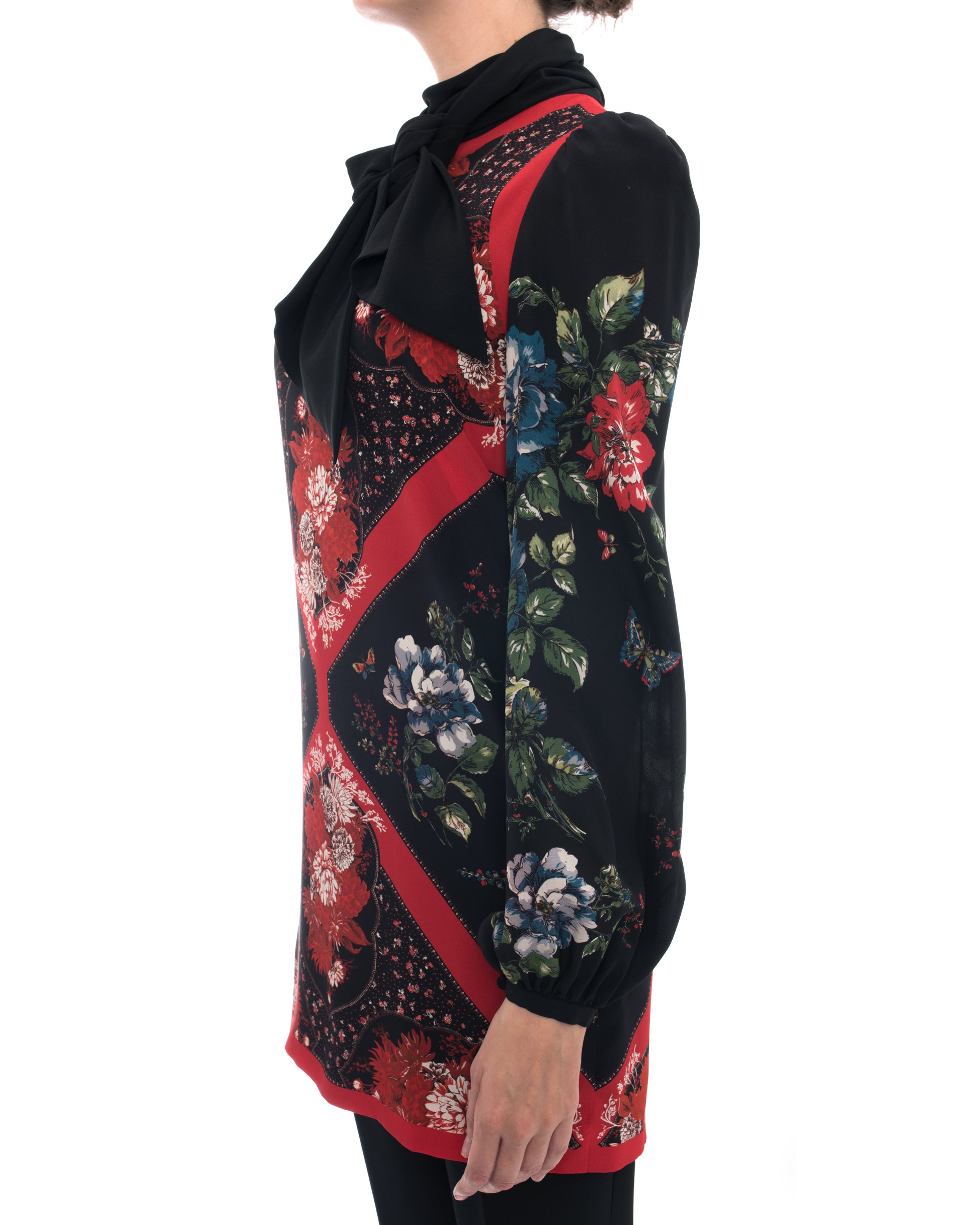 Alexander McQueen Red & Black Silk Floral Shift Dress - Elegant Cocktail Party & Evening Wear for Women