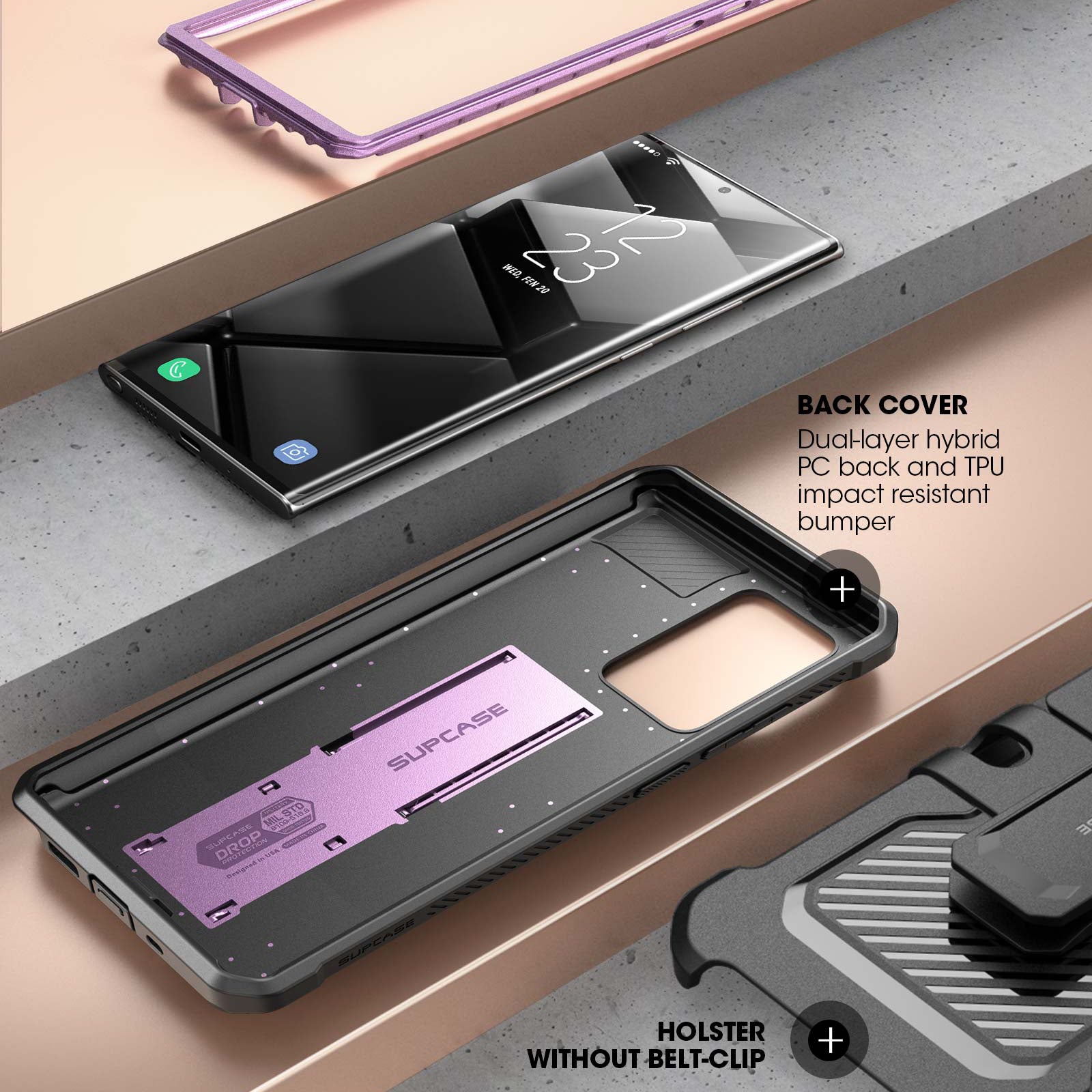 Samsung Galaxy Note20 Unicorn Beetle PRO Rugged Holster Case - Heavy Duty Protection with Kickstand (Metallic Purple) | Perfect for Construction, Outdoor Adventures & Extreme Sports