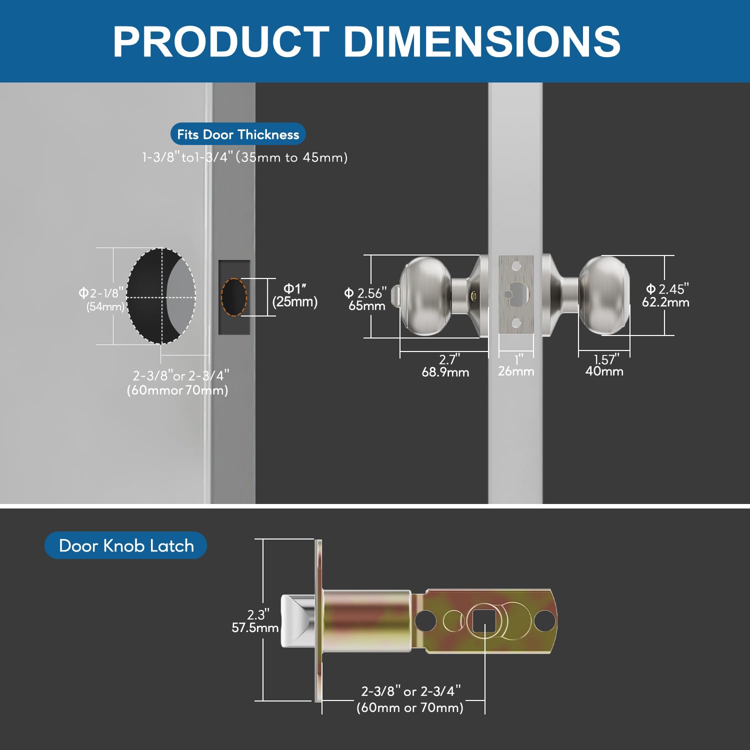 3-Pack Keyed Door Knobs - Stainless Steel Entry Locks for Home Security