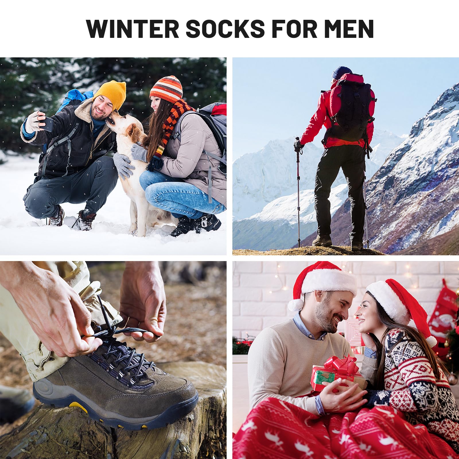 SIMIYA 5 Pairs Merino Wool Socks for Men - Super Thick Thermal Hiking Socks for Winter, Cold Weather - Perfect for Outdoor Activities, Camping, and Snow Sports