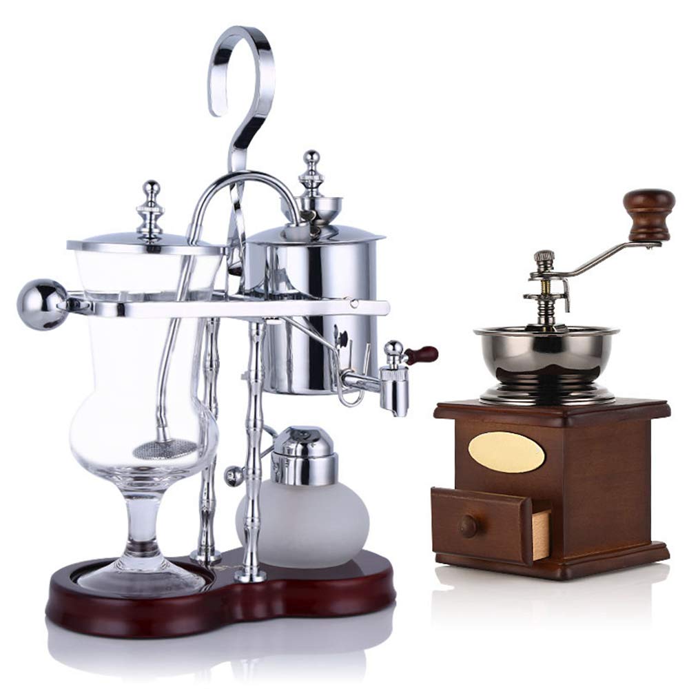 Premium Belgian Balance Syphon Coffee Maker with Built-in Grinder - Silver Frame for Home, Office & Coffee Shops | Perfect Housewarming Gift & Specialty Brewing Experience