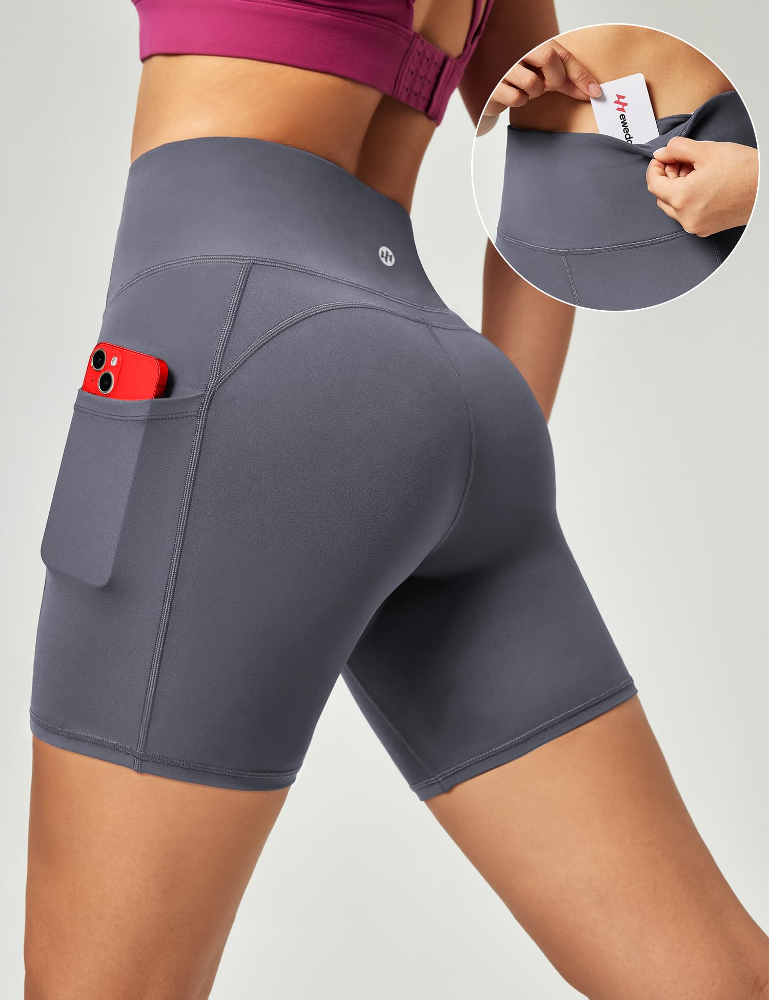 Ewedoos Women's High Waisted Biker Shorts - Tummy Control Workout Shorts with 3 Pockets, Compression Gym Running Yoga Shorts for Women | Perfect for Cycling, Fitness Training & Lounge Wear