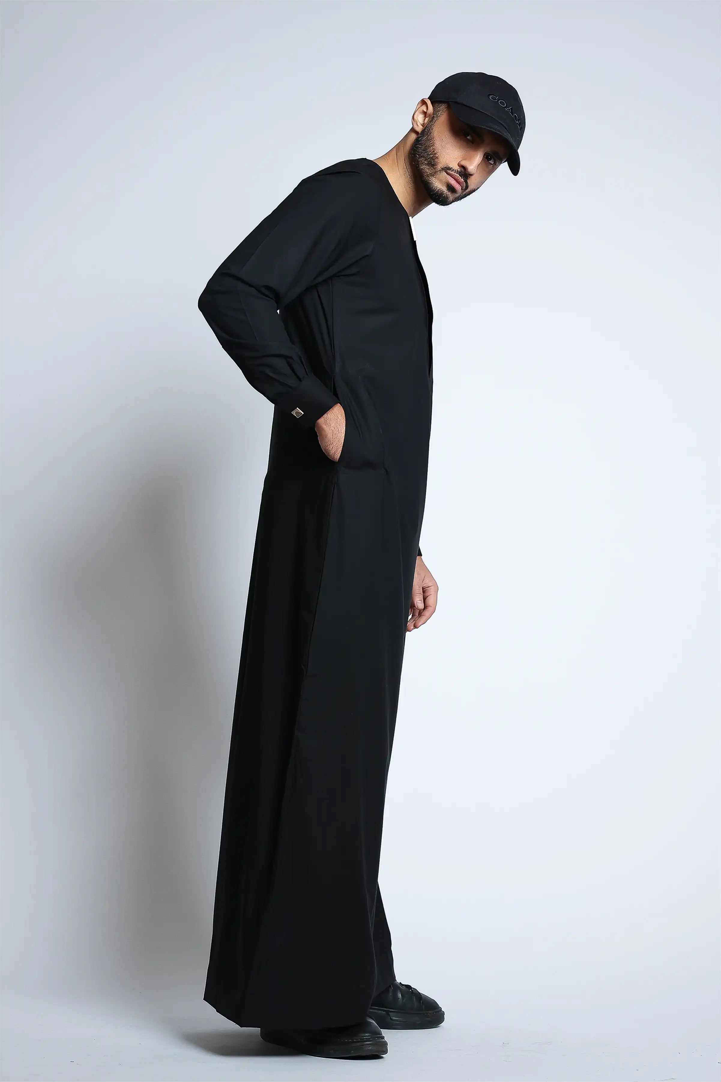 J108 Black & Gold Buckle Kids Thobe - Traditional Arabic Dress for Boys - Perfect for Eid, Weddings & Special Occasions