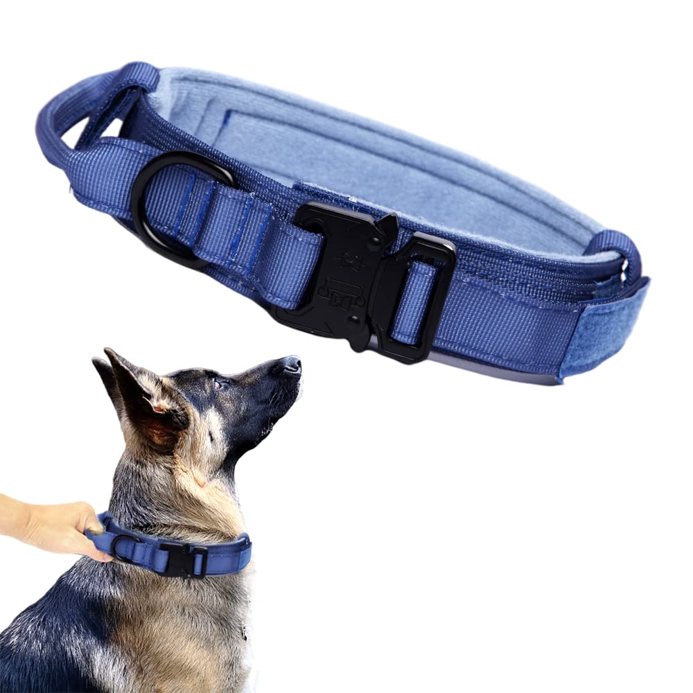 Tactical Dog Collar - Heavy Duty Military Grade Adjustable Nylon Collar with Metal Buckle & Handle for Large Dogs - Perfect for Training, Hiking & Outdoor Adventures (Dark Blue, XL)