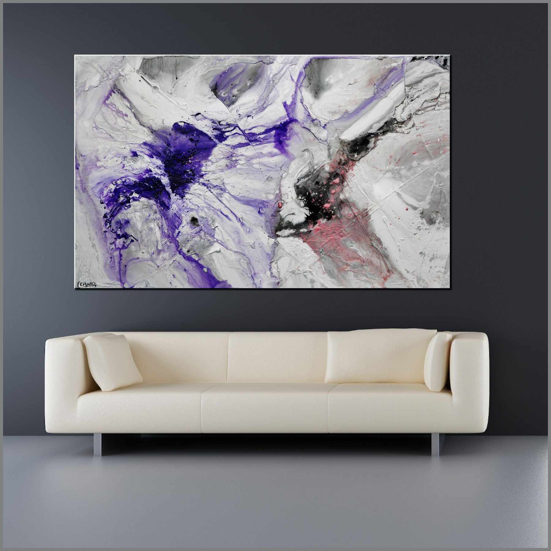 Silk-Like Violet 160cm x 100cm Grey White Purple Textured Abstract Canvas Wall Art - Modern Home Decor for Living Room, Bedroom & Office