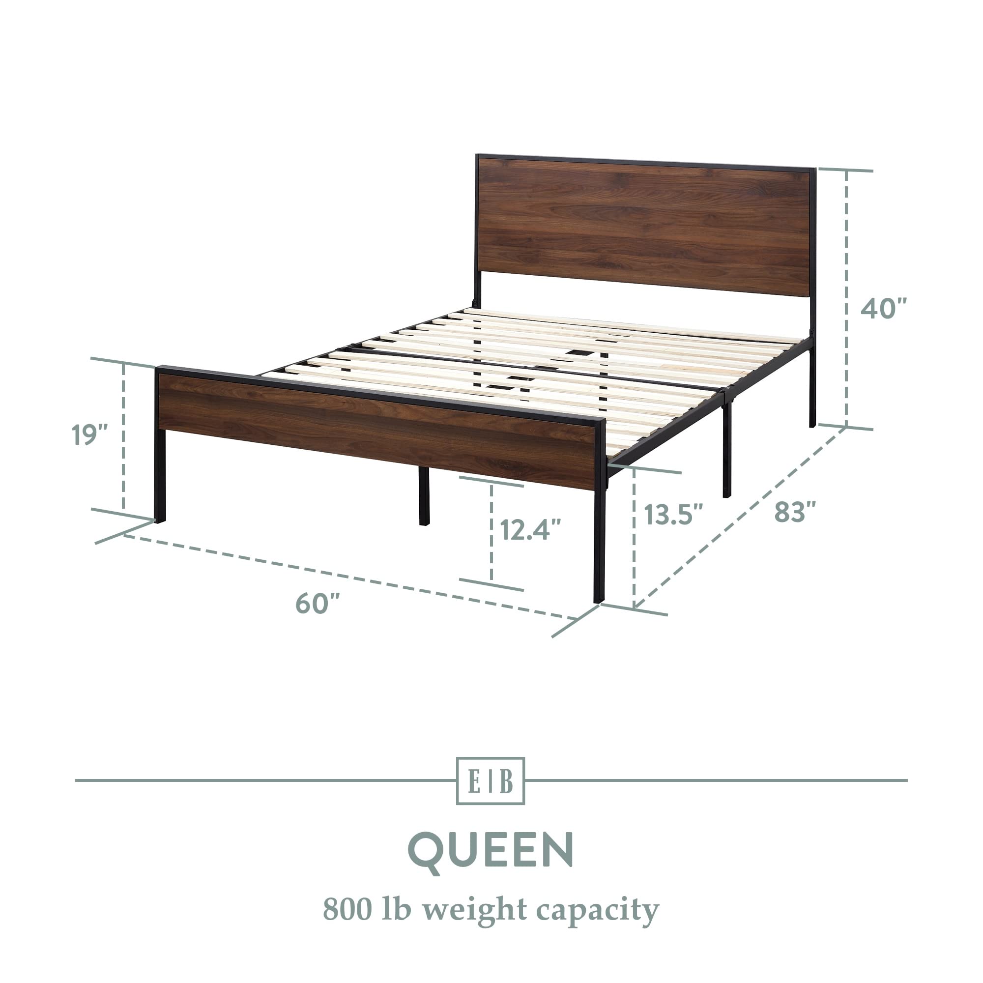 Edenbrook Queen Size Metal Platform Bed Frame with Wood Headboard & Footboard - Brown Oak Finish - No Box Spring Needed - Perfect for Modern & Farmhouse Bedrooms
