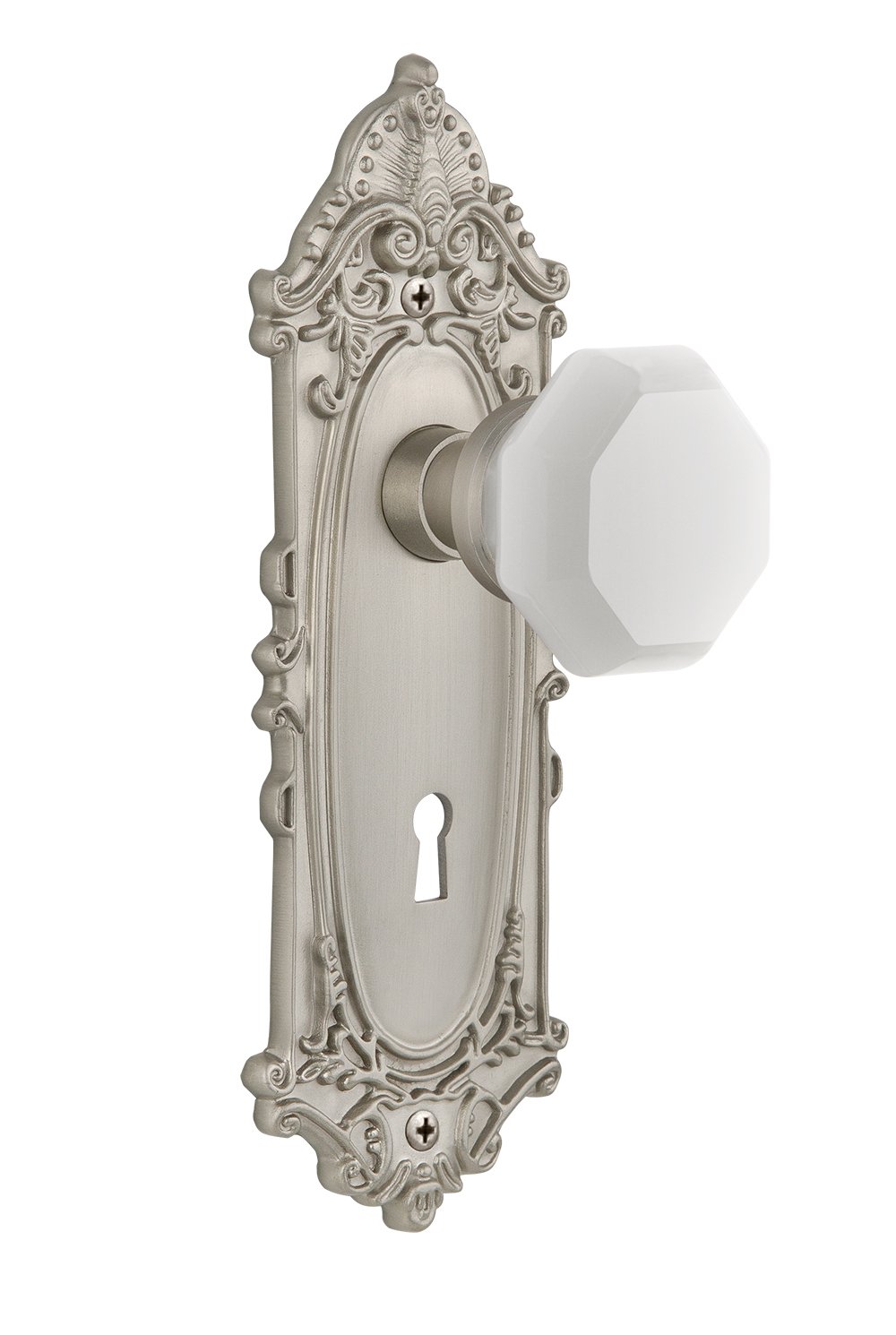 Victorian Style Milk Glass Knob - Waldorf White with Keyhole Design - 2.75