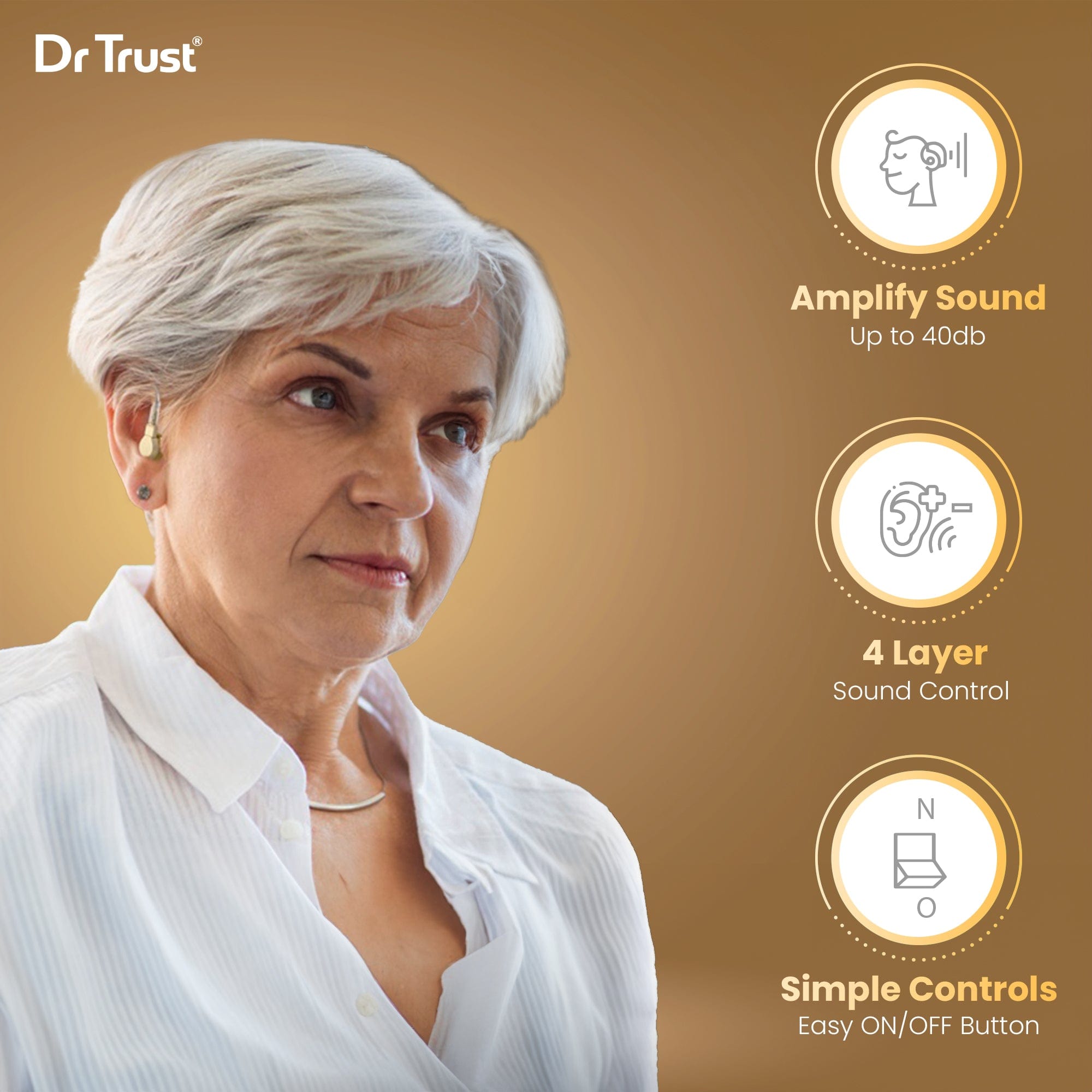 Dr Trust USA Digital Hearing Aid Amplifier 344 - Rechargeable Sound Amplifier for Seniors with Noise Reduction - Perfect for Watching TV, Conversations & Outdoor Activities