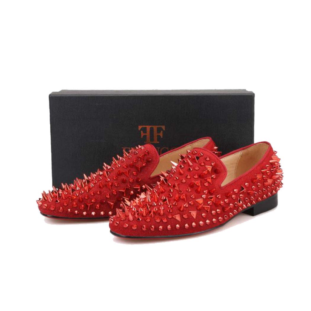 FERUCCI Men's Red Velvet Loafers with Spikes - Comfortable House Slippers for Indoor/Outdoor Wear - Perfect for Lounge, Home, and Casual Occasions