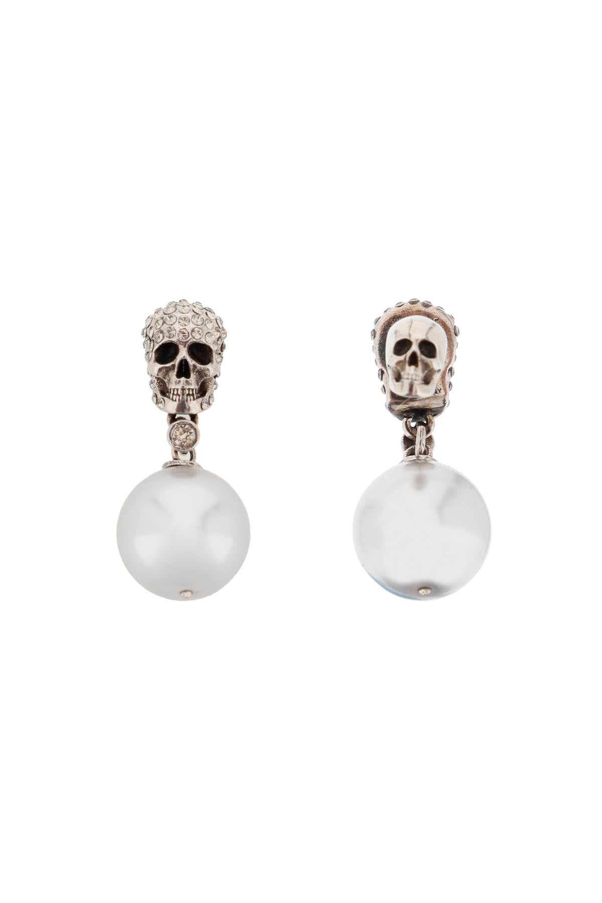 Alexander McQueen Pearl Skull Earrings with Crystal Pavé - Elegant Gothic Jewelry for Women, Perfect for Parties, Weddings & Evening Events