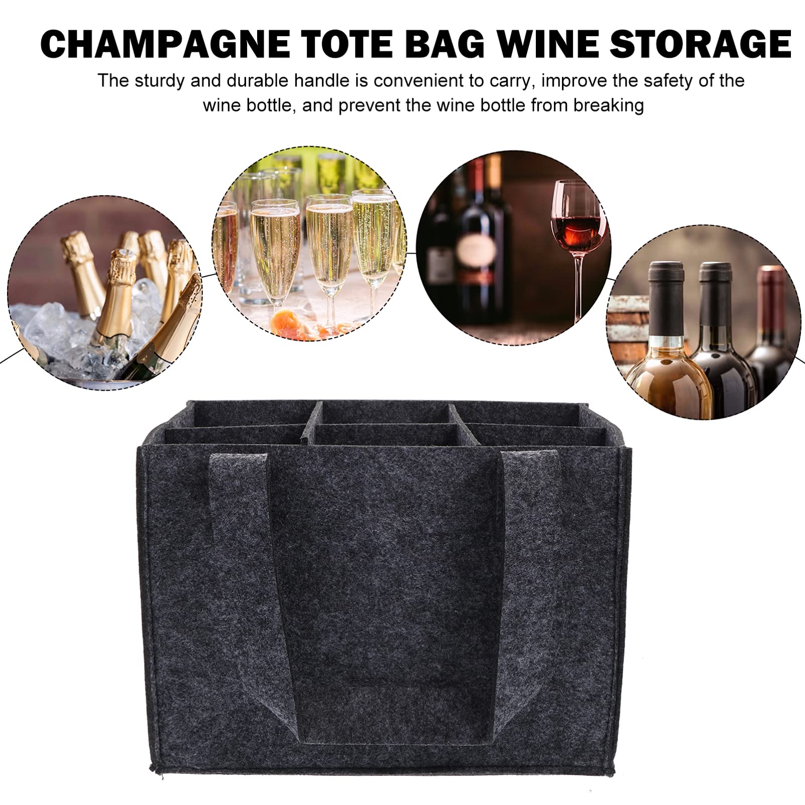 Premium Hemoton 6-Bottle Wine Tote Bag - Insulated Wine Carrier for Travel, Grocery Shopping & Gifts | Christmas, Wedding & Party Favor | Reusable Felt Wine Storage Bag for Picnics, Beach Outings & Wine Tasting Events