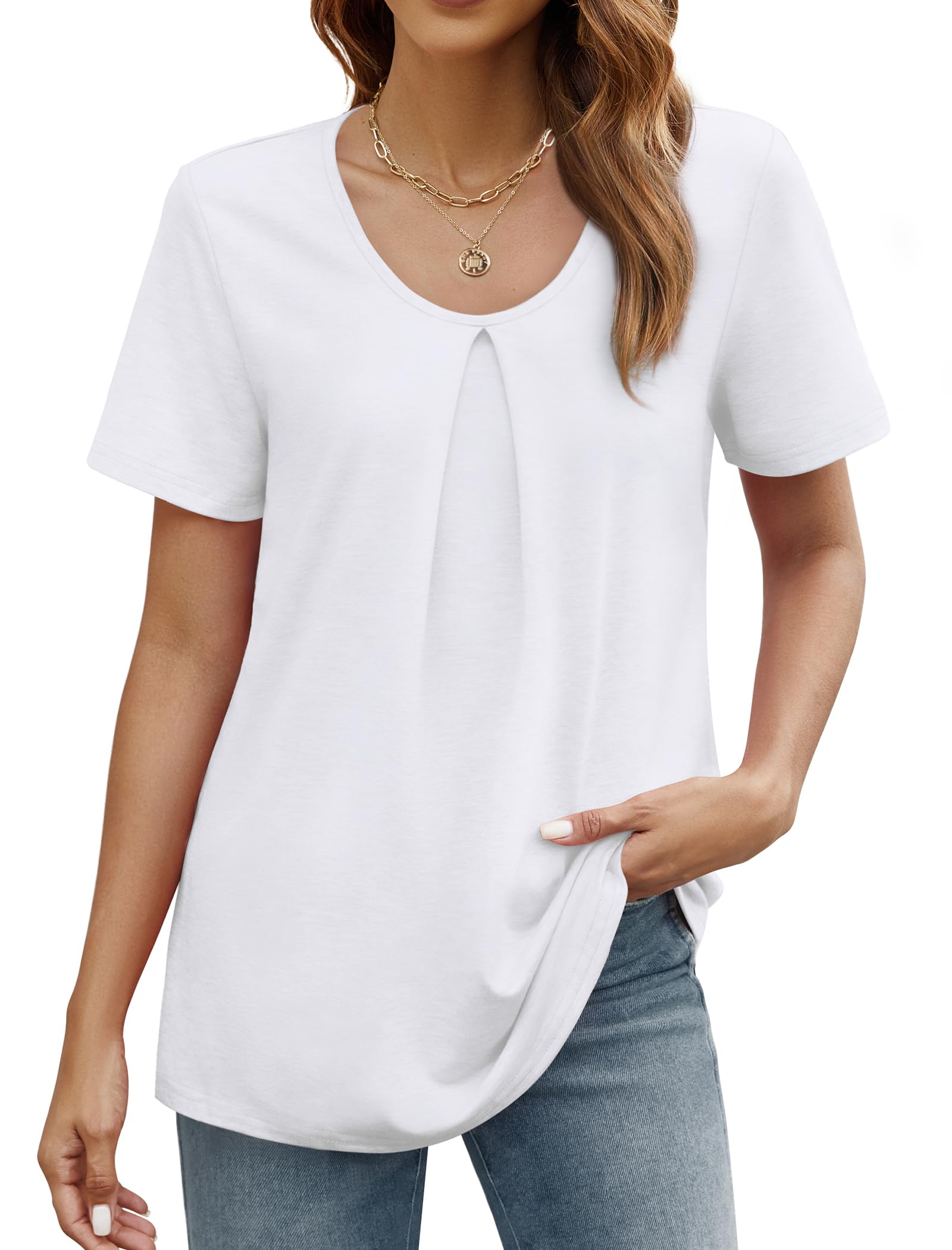 Trendy Women's Summer Tops 2024 - Casual Short Sleeve Scoop Neck T-Shirts | Saloogoe Fashion Tees for Beach, Travel & Everyday Wear