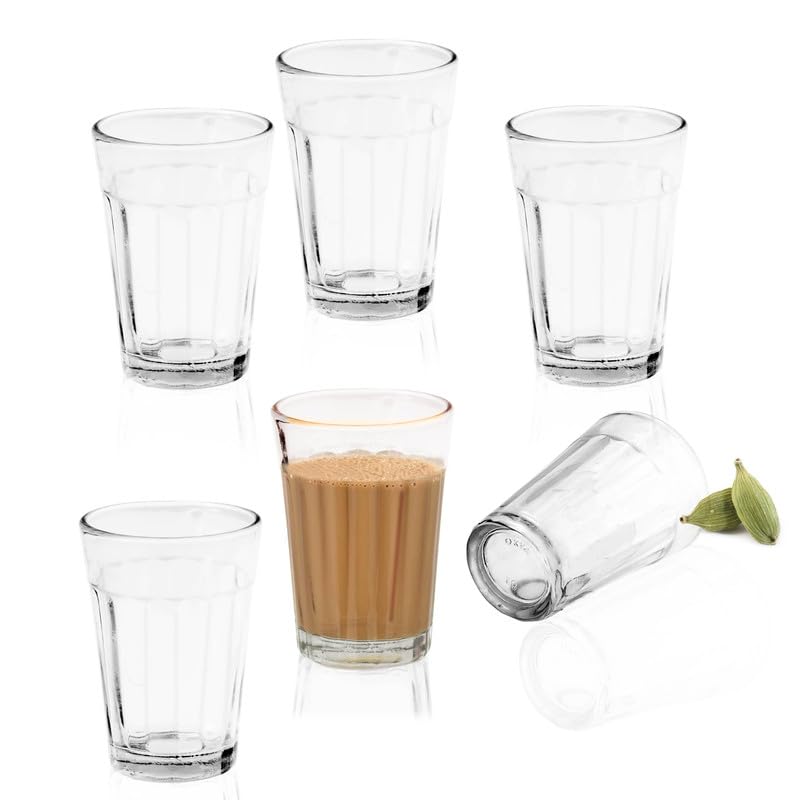 Premium 6-Piece India Glass Tea Cup Set - 120ml Cutting Chai Glasses for Coffee, Tea & Hot Beverages - Elegant Home Decor, Kitchen & Restaurant Use - Perfect for Indian Tea Ceremonies, Cafe Serving & Daily Tea Time
