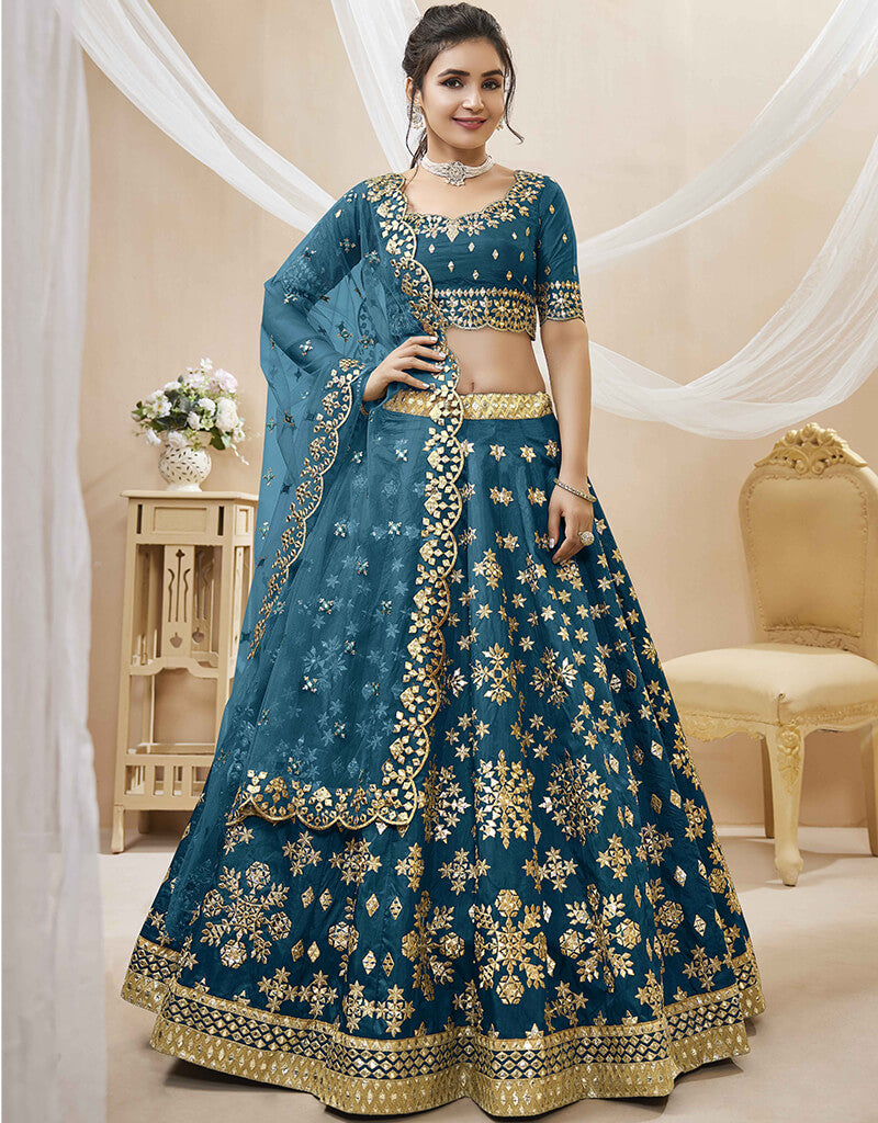 Blue Art Silk Lehenga Choli for Women - Elegant Indian Bridal Wear for Weddings & Festivals