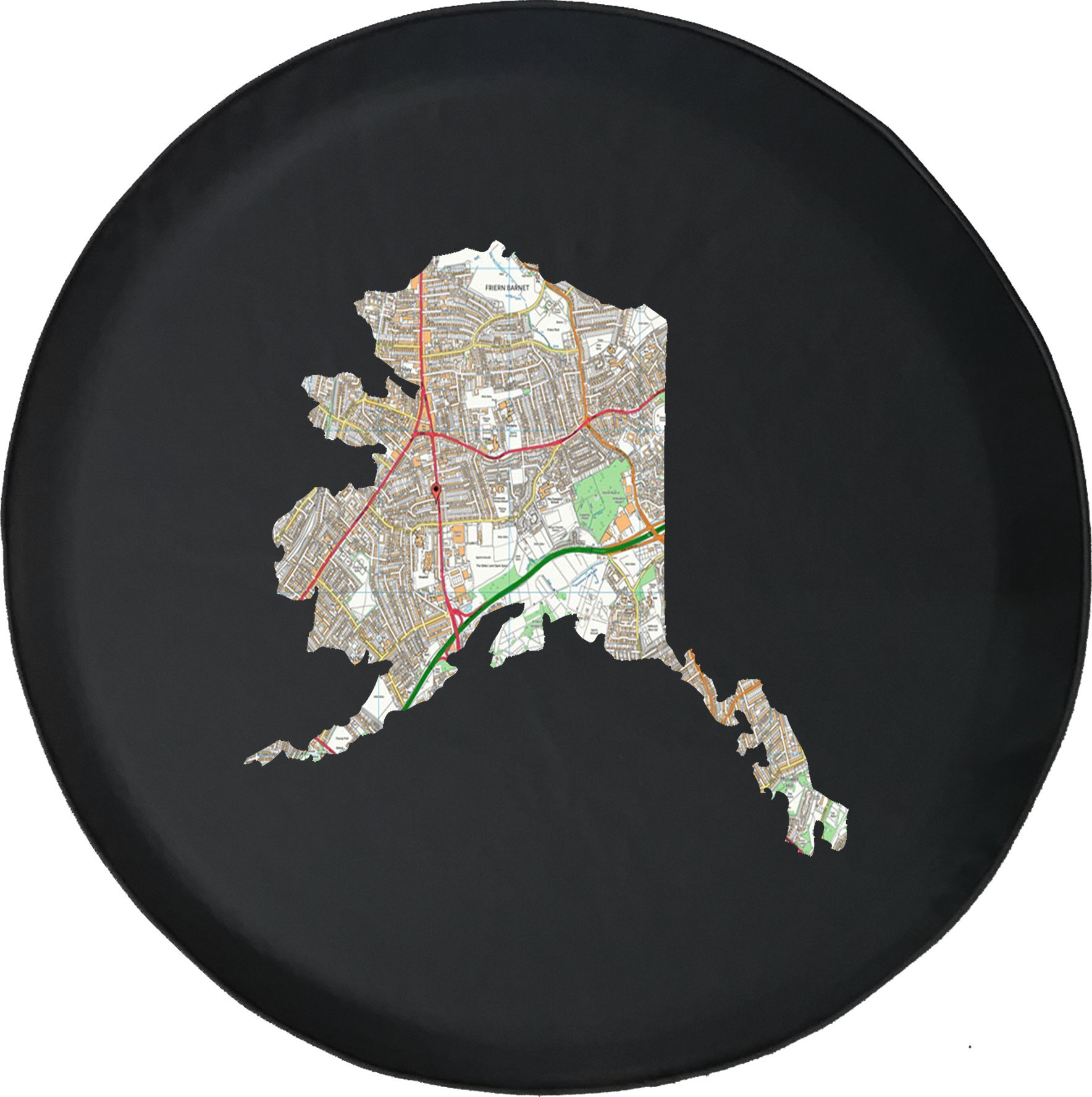 35 Inch Spare Tire Cover with Alaska Streets Travel Map Design - Durable & Waterproof for Trucks, SUVs, and RVs - Perfect for Road Trips and Outdoor Adventures