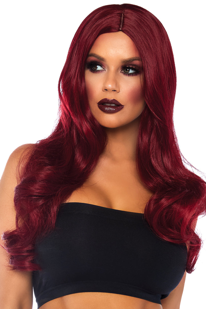 Long Burgundy Wavy Wig for Women - Soft Heat Resistant Synthetic Hair - Perfect for Cosplay, Halloween, Parties & Daily Fashion