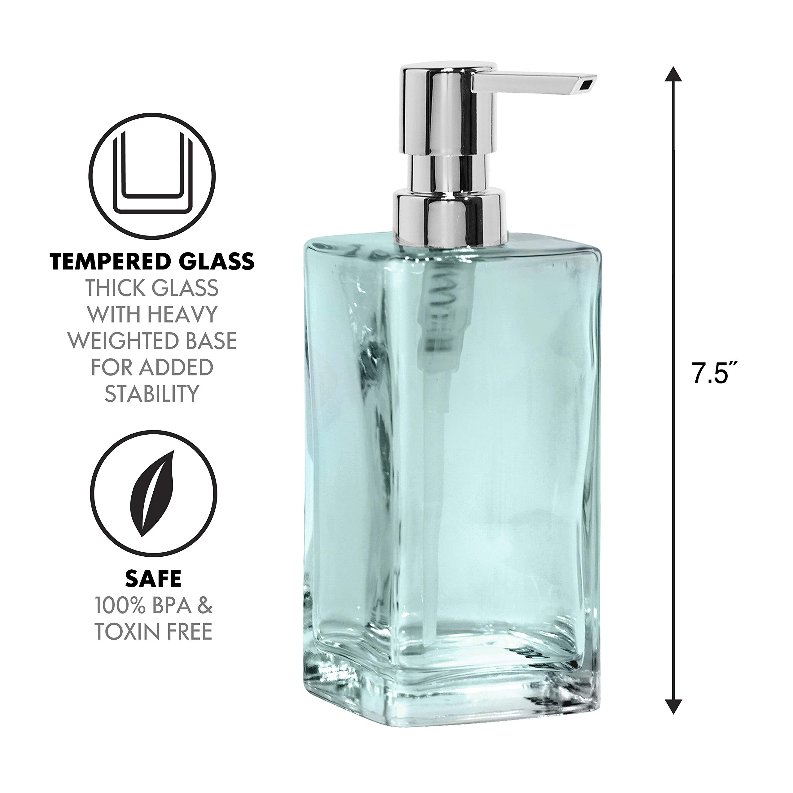 Oggi 5713.6 Glass Soap Dispenser - 13 oz Aqua Blue - Elegant Bathroom & Kitchen Soap Dispenser for Hand Wash, Dish Soap or Lotion - Perfect for Home, Office or Restaurant Use