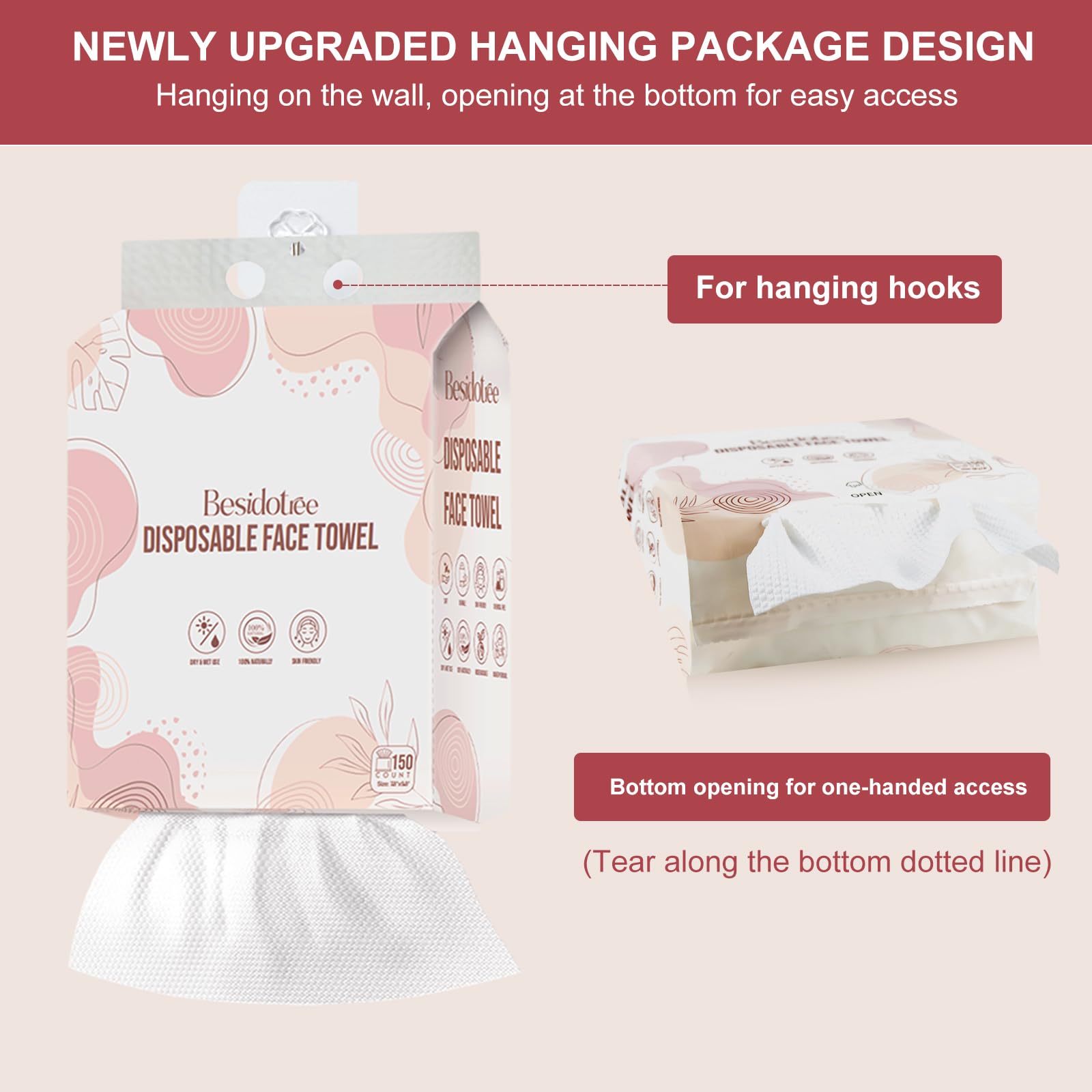 Disposable Face Towels 300ct (2 Pack) - Thick & Durable Facial Towels for Skin Care & Makeup Removal | Hanging Door/Wall Towel Holder | Multi-Purpose for Bathroom, Sink & Toilet | Perfect for Travel, Gym & Daily Skincare Routine