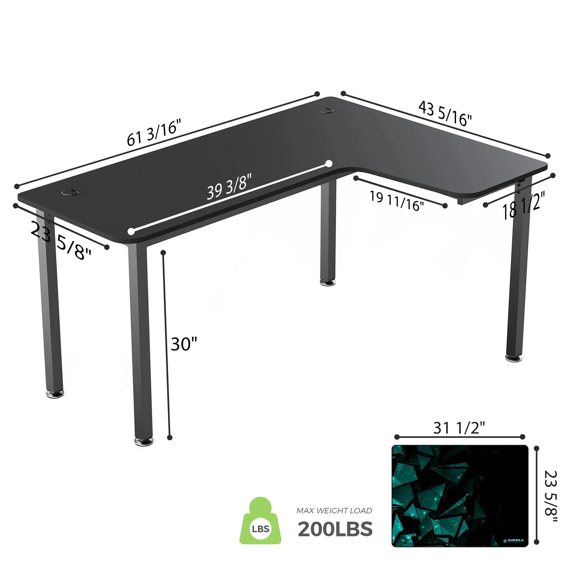 L Shaped Office Desk 60x23 Inches - Modern Corner Computer Desk for Home & Office Workspace, Ergonomic Design for Gaming & Study