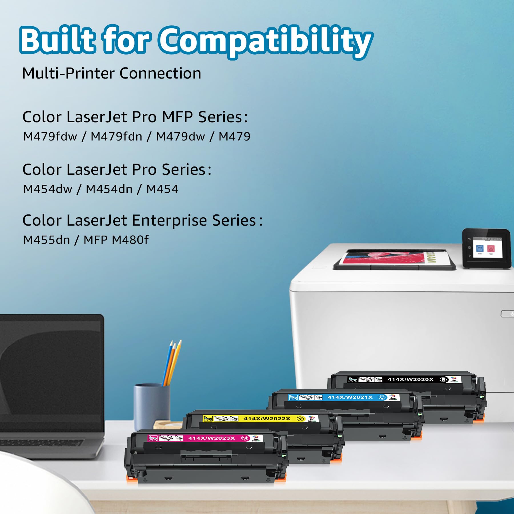 HP 414X 414A Compatible Toner Cartridge Replacement (4-Pack, CMYK) for Color LaserJet Pro MFP M479fdw M479fdn M479dw M454dw M454dn M455dn MFP M480f - High-Yield Printing for Office & Home Use