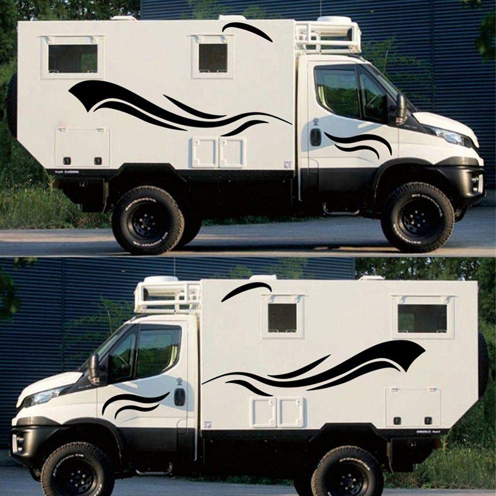 2pcs Motorhome Vinyl Stripes Decals - Black Medium Size - Waterproof Car Stickers for RV, Camper Van, Trailer - Easy to Apply & Durable for Outdoor Travel Adventures