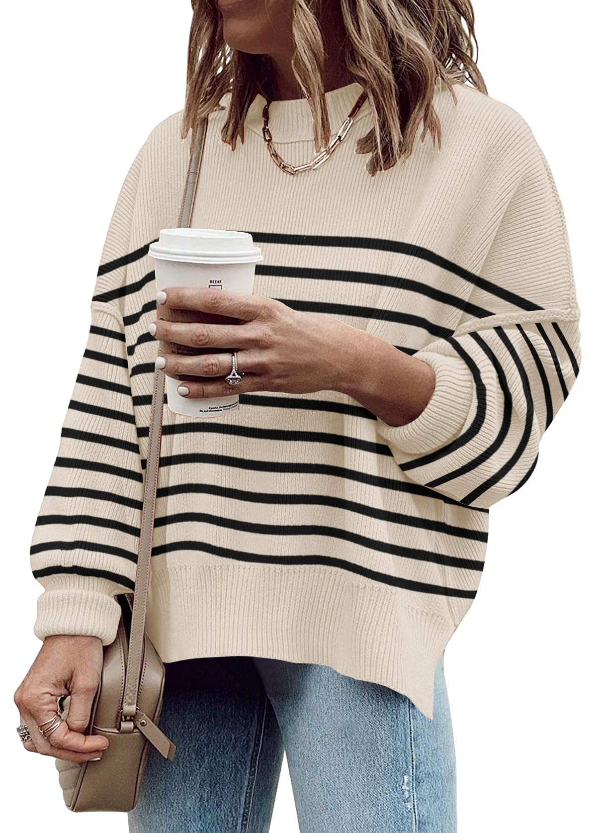 Women's Oversized Batwing Sweater - Long Sleeve Ribbed Knit Pullover with Side Slits | Casual Winter Wear, Cozy Fall Outfit, Lounge & Street Style Fashion