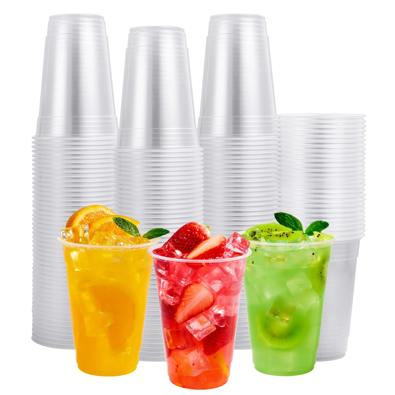 FOCUSLINE 200 Pack 16 oz Clear Plastic Disposable Cups - Bulk Drinking Cups for Water, Juice, Soda, Iced Coffee - Perfect for Parties, Picnics, BBQs, and Office Events