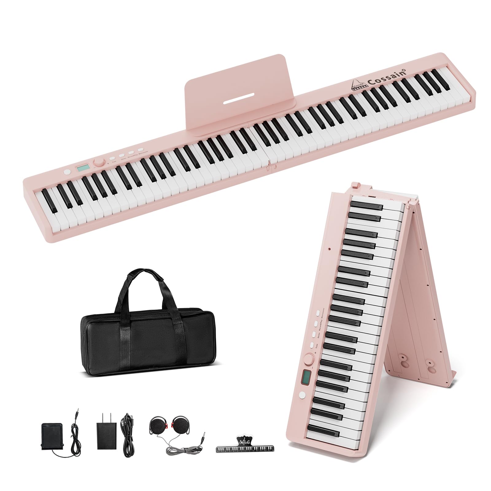 88-Key Portable Digital Piano Keyboard - Full Size, Semi-Weighted Keys with Touch Sensitivity | Bluetooth MIDI Controller | Includes Carrying Bag - Perfect for Home Practice, Studio Recording & Live Performances (Pink)