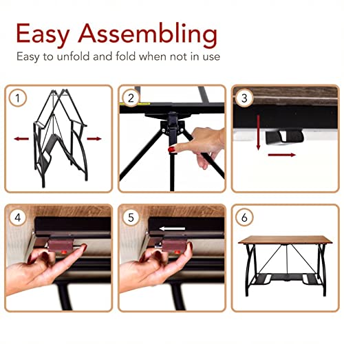 Space Saving Origami Folding Computer Desk - Foldable Study Desk for Home Office, Gaming & Craft Work - No Assembly Required Collapsible Desk Fits Dual Monitors & Laptop (Wood, Large) | Perfect for Small Apartments, Dorm Rooms & Workspace Optimization