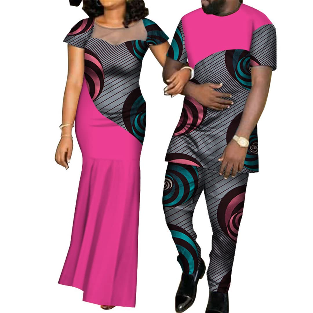 **African Print Dresses for Women & Bazin Shirt and Pants Sets for Men – Matching Couple Outfits, Vibrant Yarn Dress (40fs1278, XL) – Perfect for Weddings, Parties, and Cultural Events**