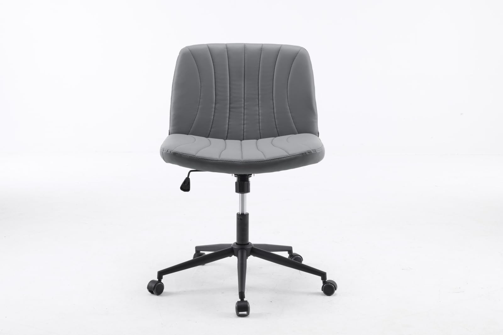VINGLI Criss Cross Legged Office Chair - Wide Comfortable Computer Desk Chair with/without Wheels - Swivel Armless Rolling Task Chair for Home Office, Study, Makeup - Scratch-Resistant PU Leather in Grey - Perfect for Small Spaces & Cat Owners