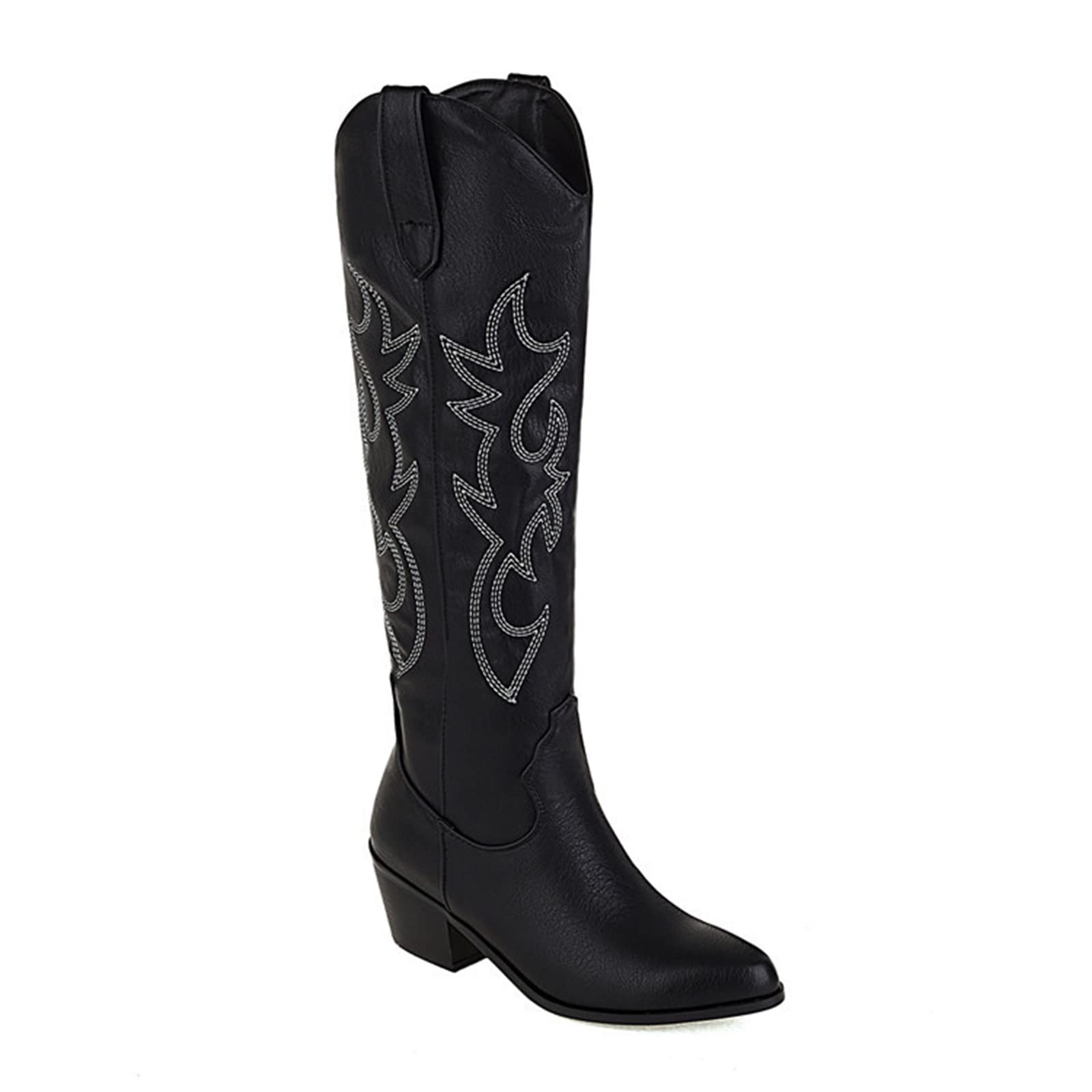 Lausiuoe Women's Cowboy Boots - Wide Calf & Wide Foot Western Cowgirl Boots with Embroidered Design, Chunky Heel, Knee High Fashion Boots for Country Style | Perfect for Rodeo, Line Dancing, and Western-Themed Events