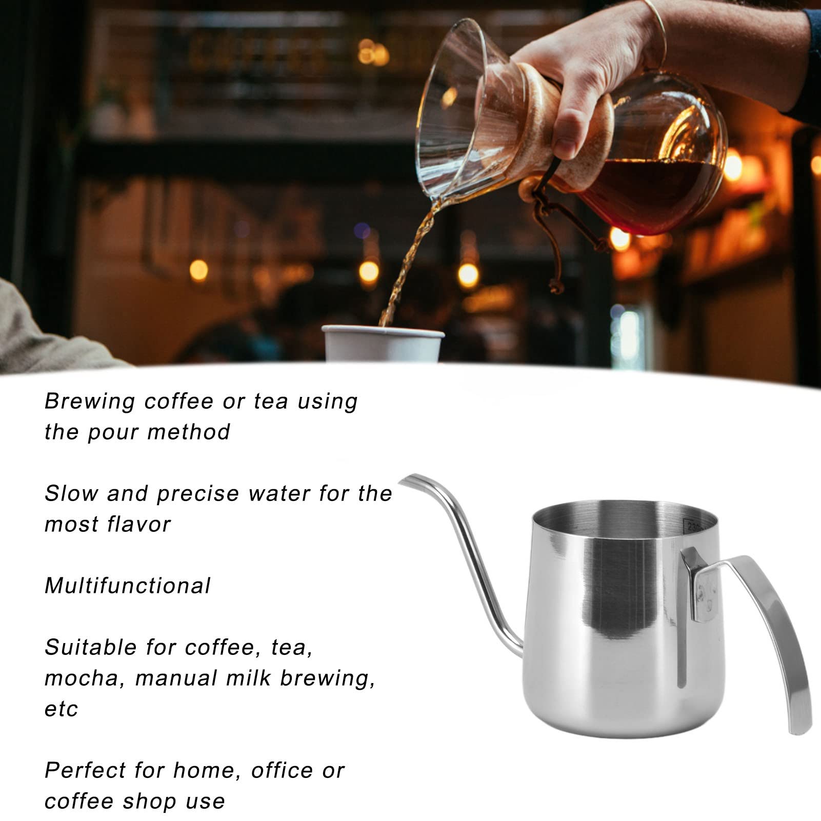 Premium Pour Over Coffee Kettle with Precision Spout - Thickened Stainless Steel Gooseneck Kettle for Perfect Coffee & Milk Brewing at Home - Ideal for Pour Over, Drip Coffee & Latte Art